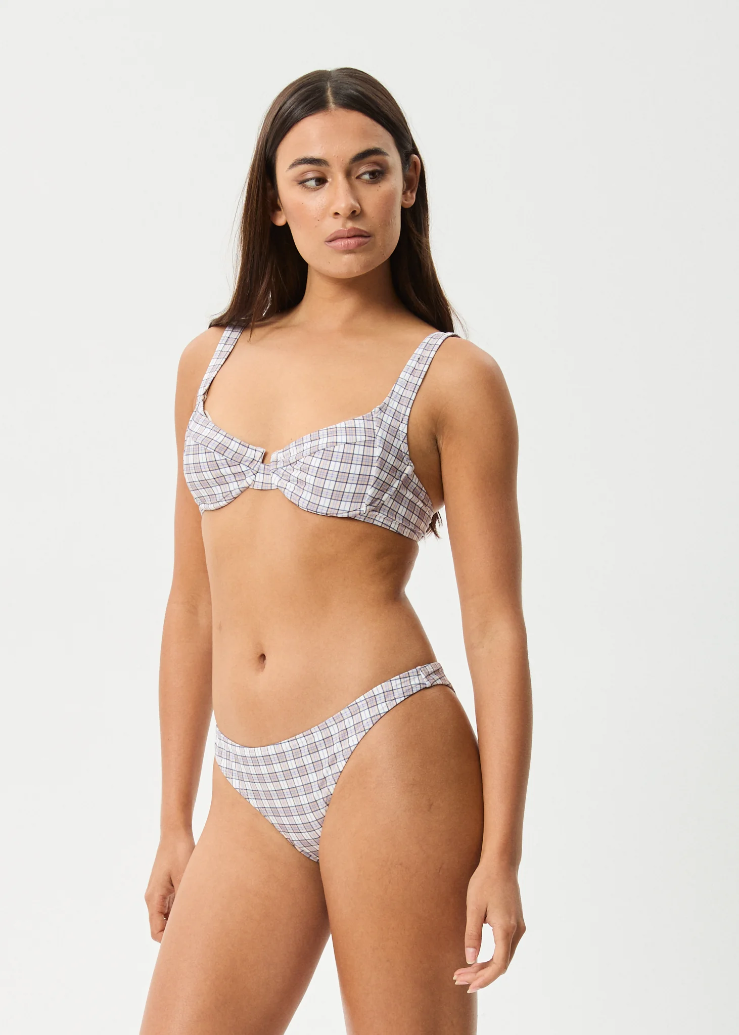 AFENDS Womens Drew Check - Bikini Bottom - Taupe Check - Image 3