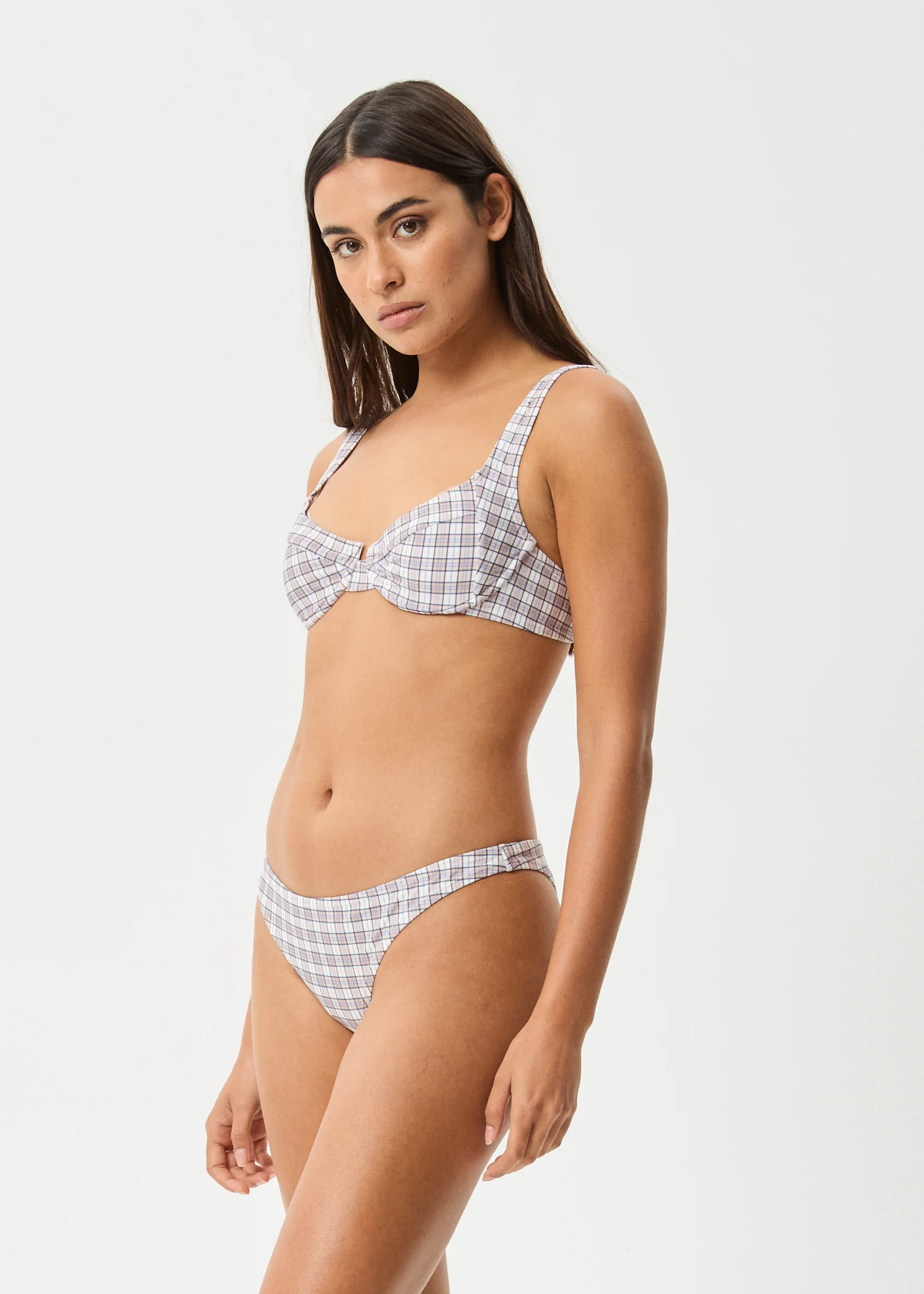 AFENDS Womens Drew Check - Bikini Top - Taupe Check - Image 3