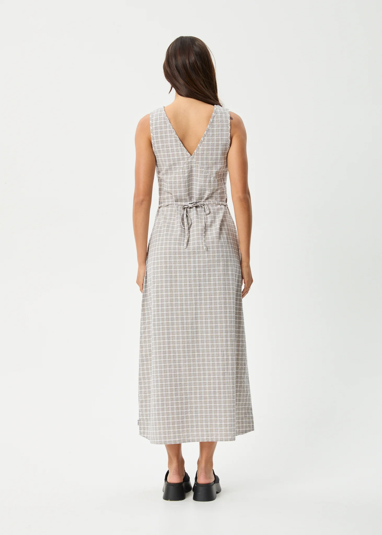AFENDS Womens Drew - Seersucker Maxi Dress - Taupe Check - Image 5