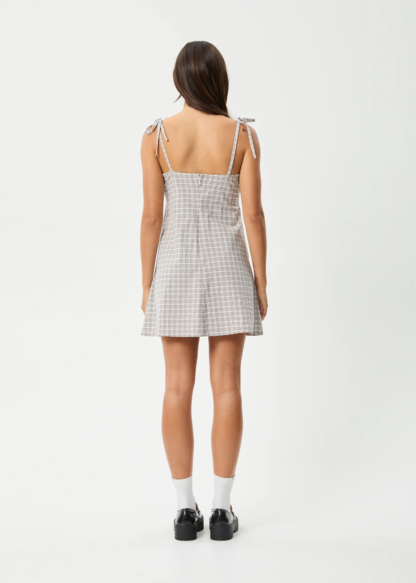 AFENDS Womens Drew - Seersucker Mini Dress - Taupe Check - Image 5