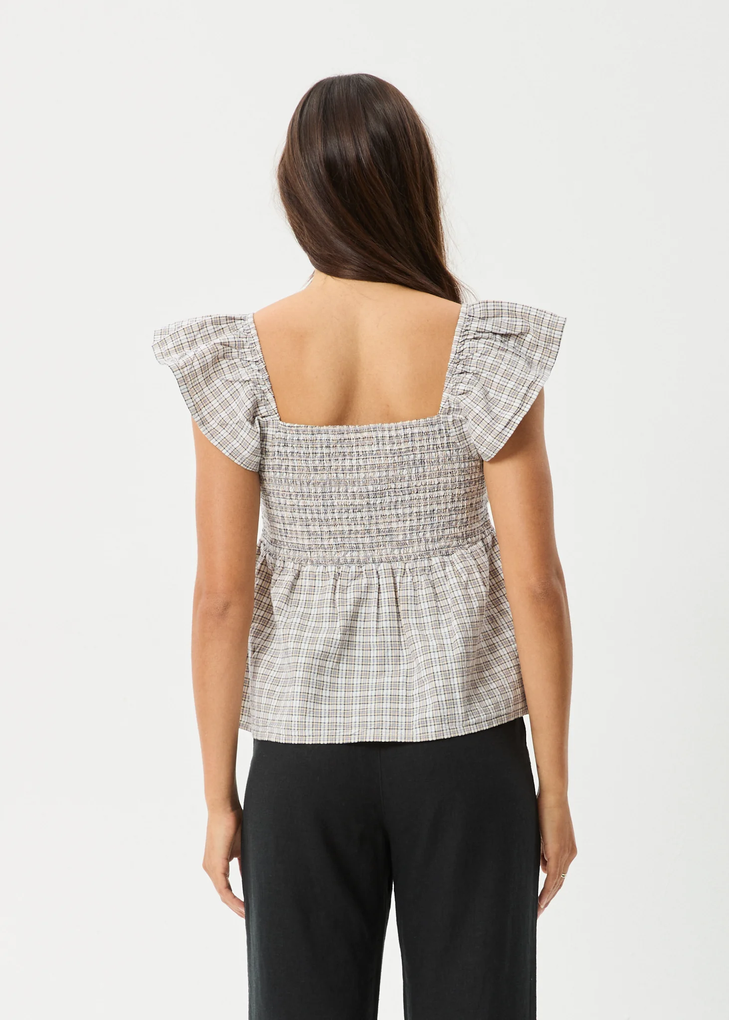 AFENDS Womens Drew - Seersucker Top - Taupe Check - Image 5