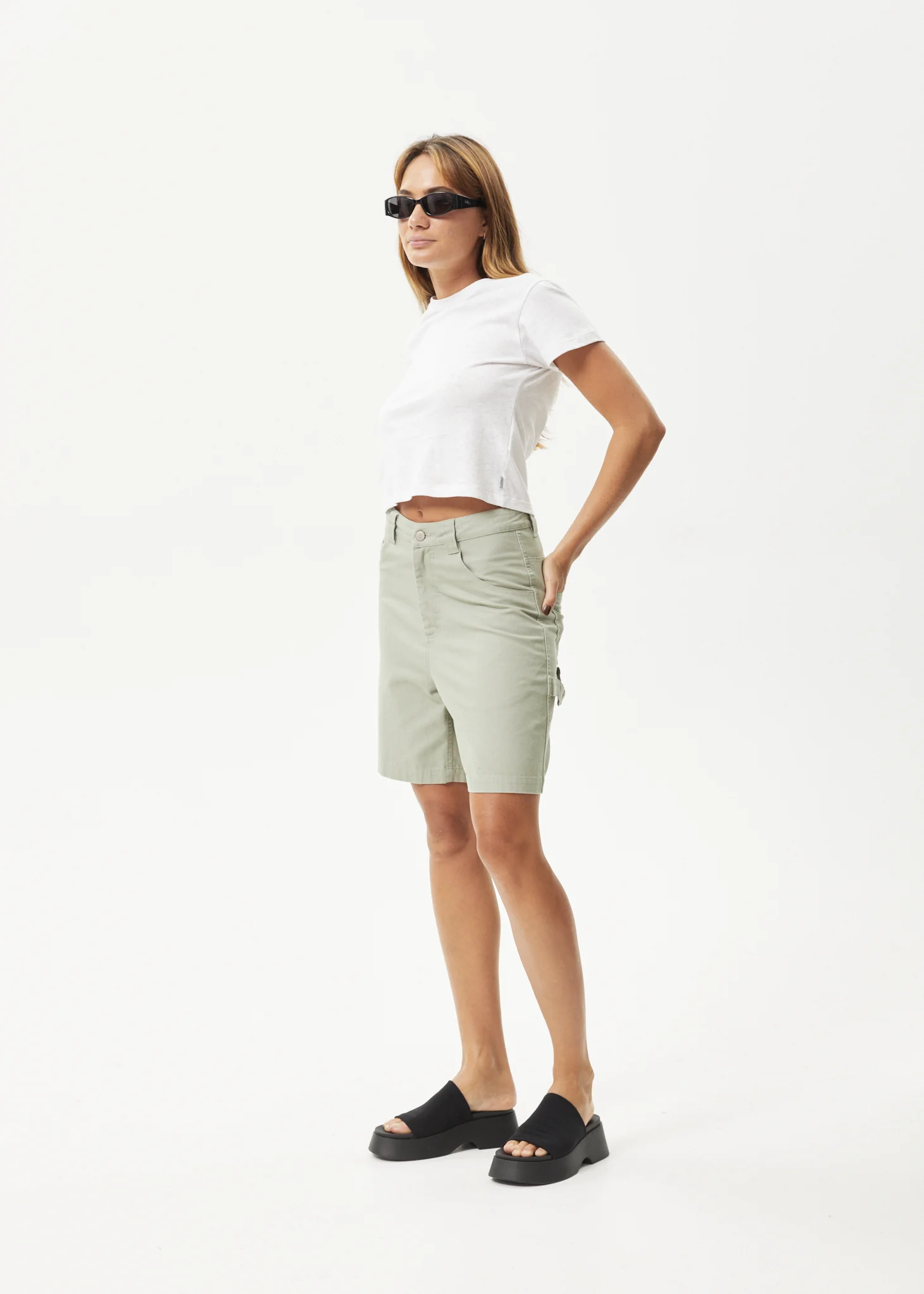 AFENDS Womens Emilie - Canvas Workwear Short - Eucalyptus - Image 3