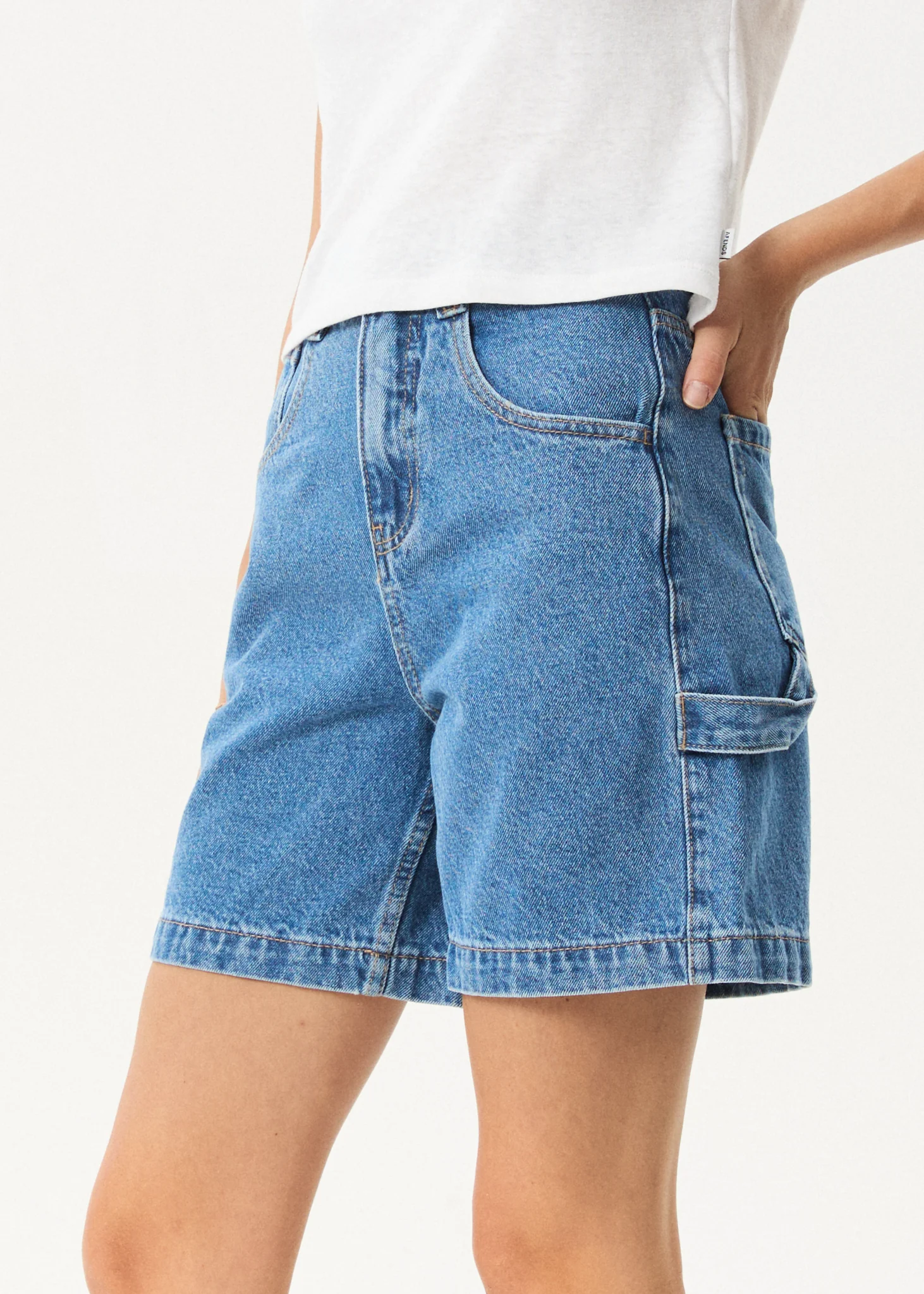 AFENDS Womens Emilie - Denim Workwear Short - Worn Blue - Image 3