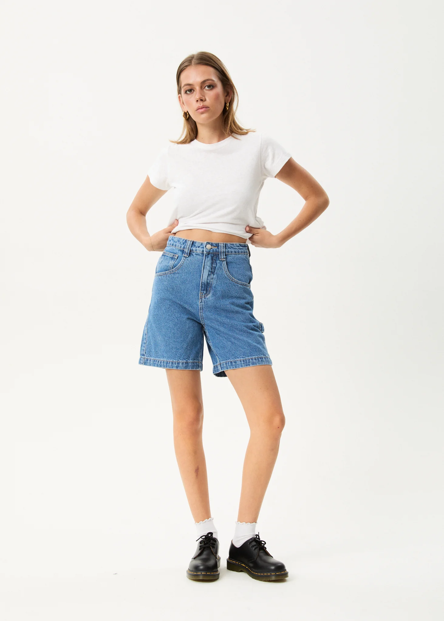 AFENDS Womens Emilie - Denim Workwear Short - Worn Blue - Image 6
