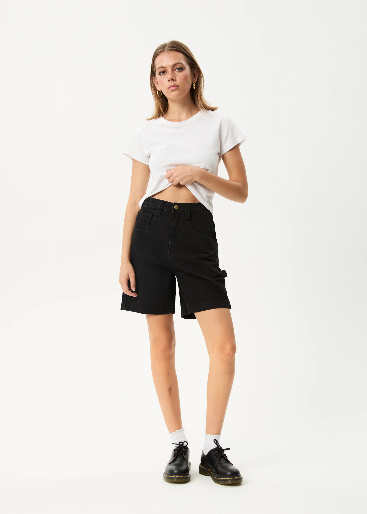 AFENDS Womens Emilie - Denim Workwear Short - Washed Black - Image 6