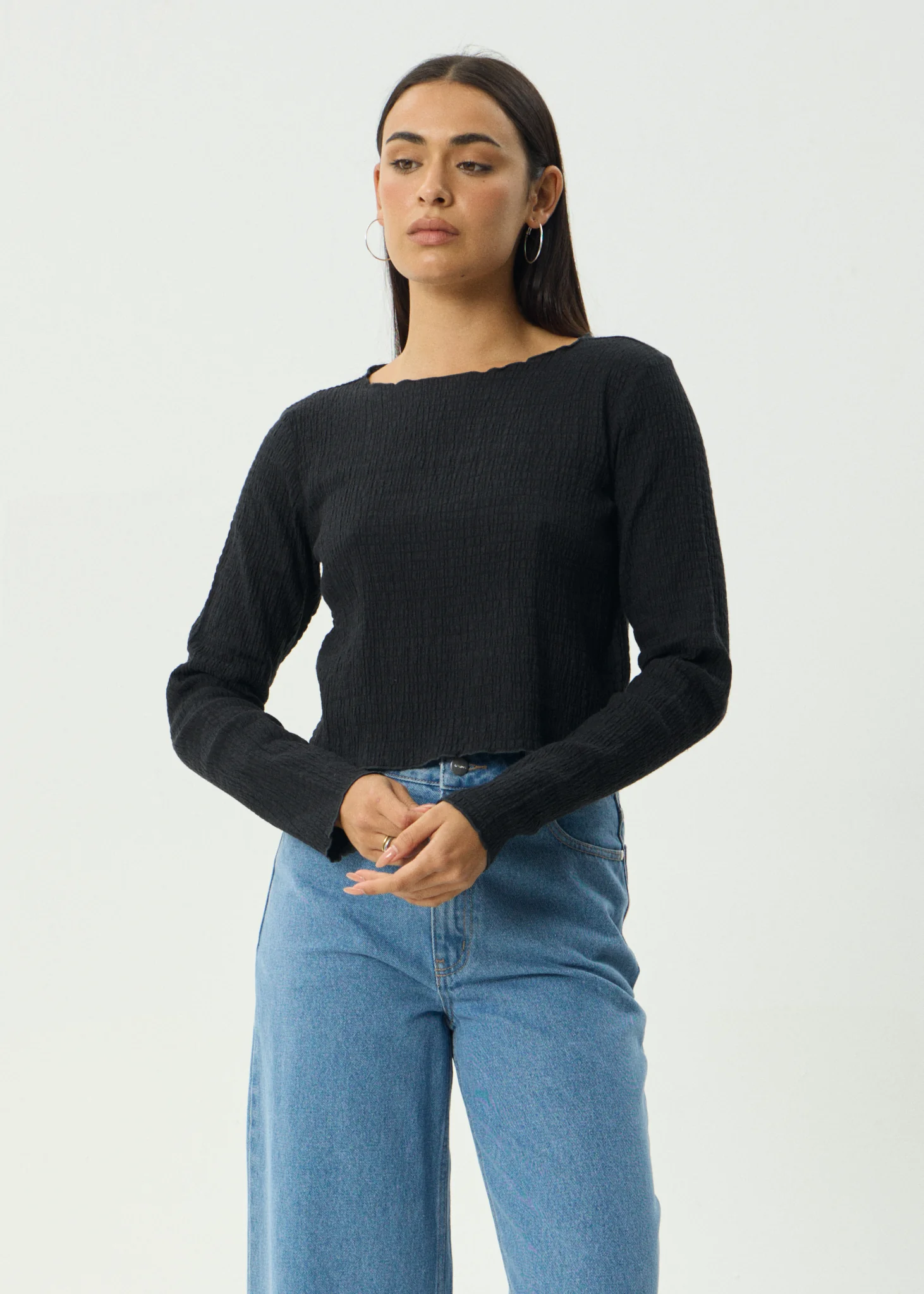 AFENDS Womens Focus - Seersucker Long Sleeve Top - Black - Image 3