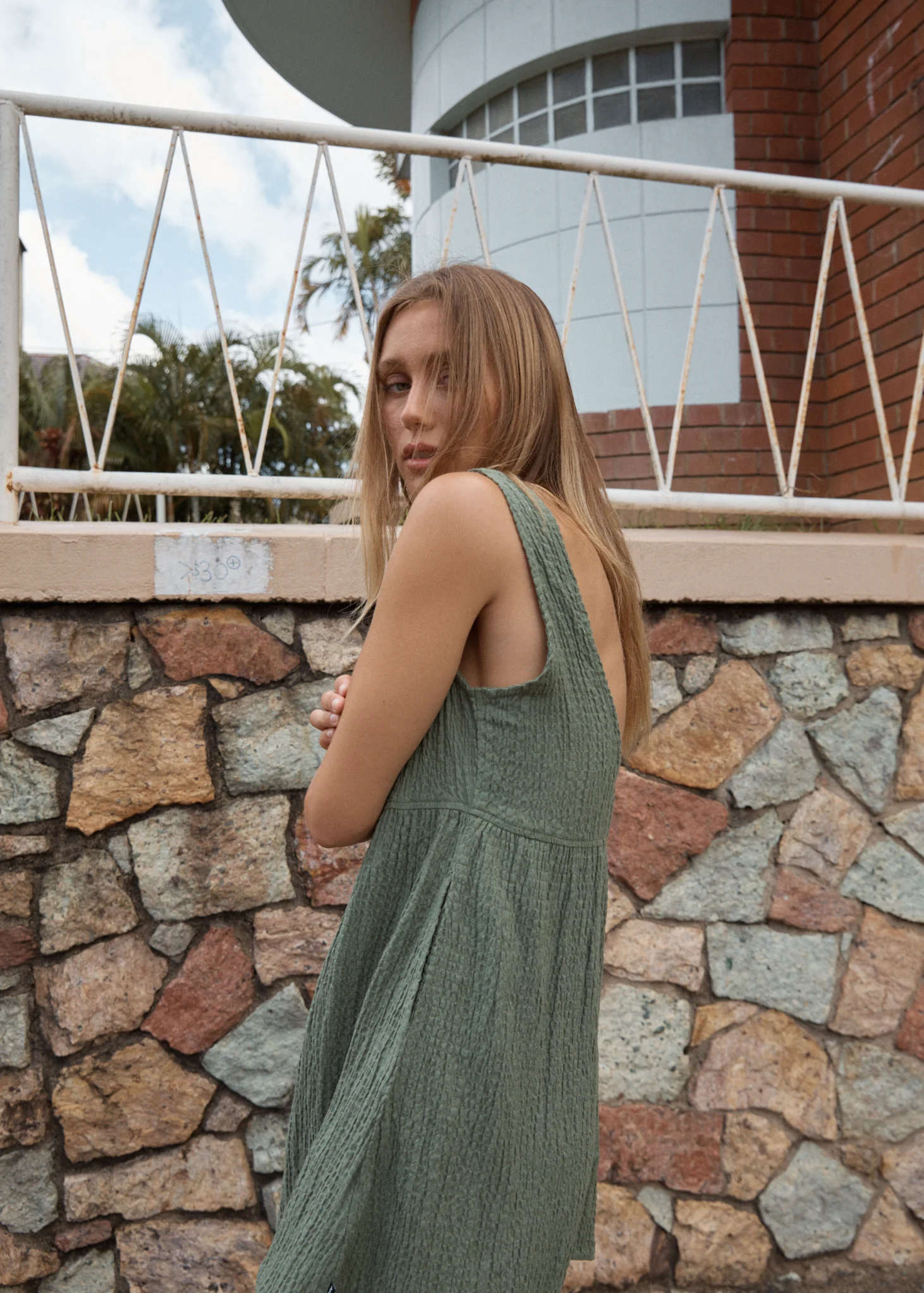 AFENDS Womens Focus Jesse - Seersucker Mini Dress - Oil Green - Image 7