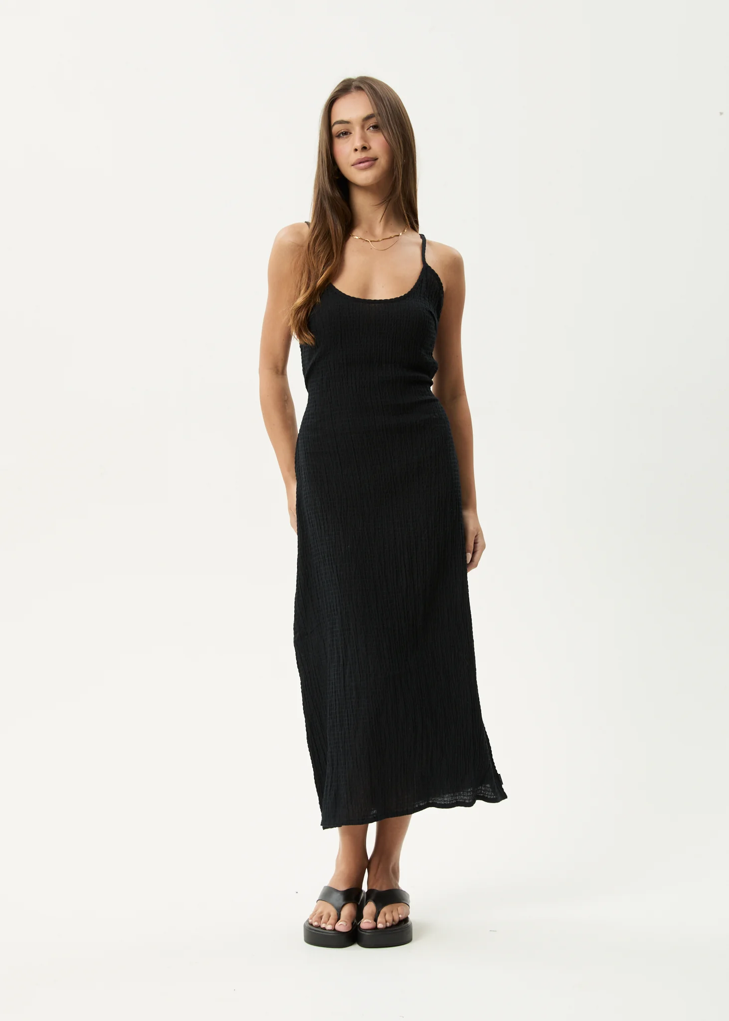 AFENDS Womens Focus Rumi - Seersucker Midi Dress - Black