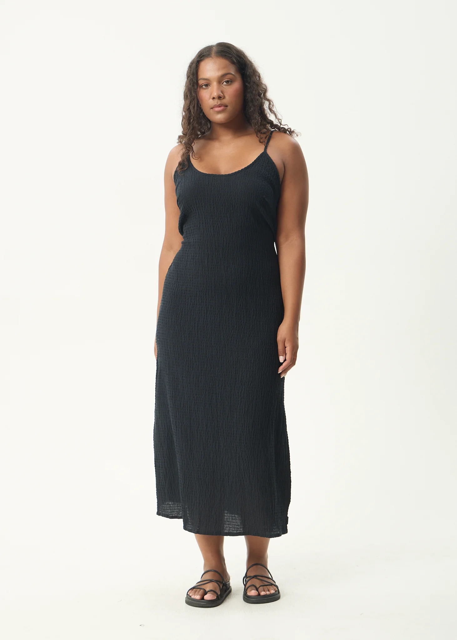 AFENDS Womens Focus Rumi - Seersucker Midi Dress - Black - Image 2