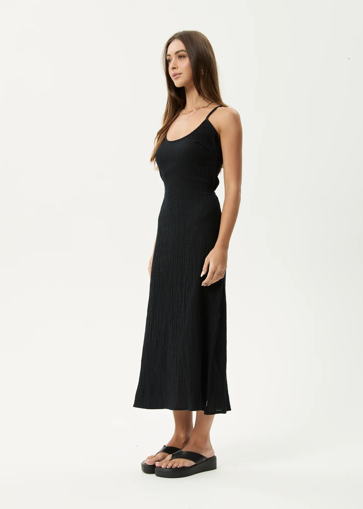 AFENDS Womens Focus Rumi - Seersucker Midi Dress - Black - Image 3