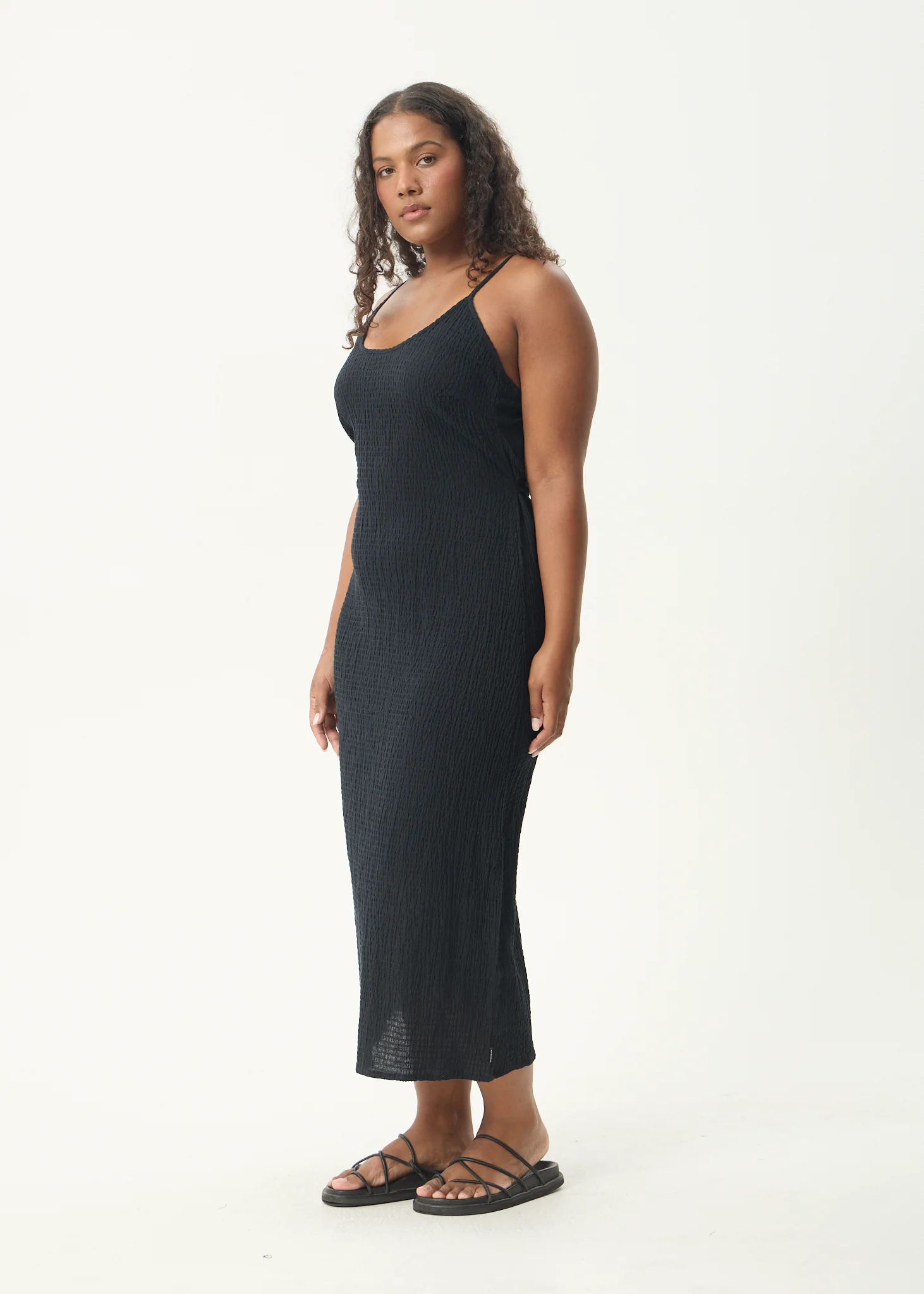 AFENDS Womens Focus Rumi - Seersucker Midi Dress - Black - Image 4