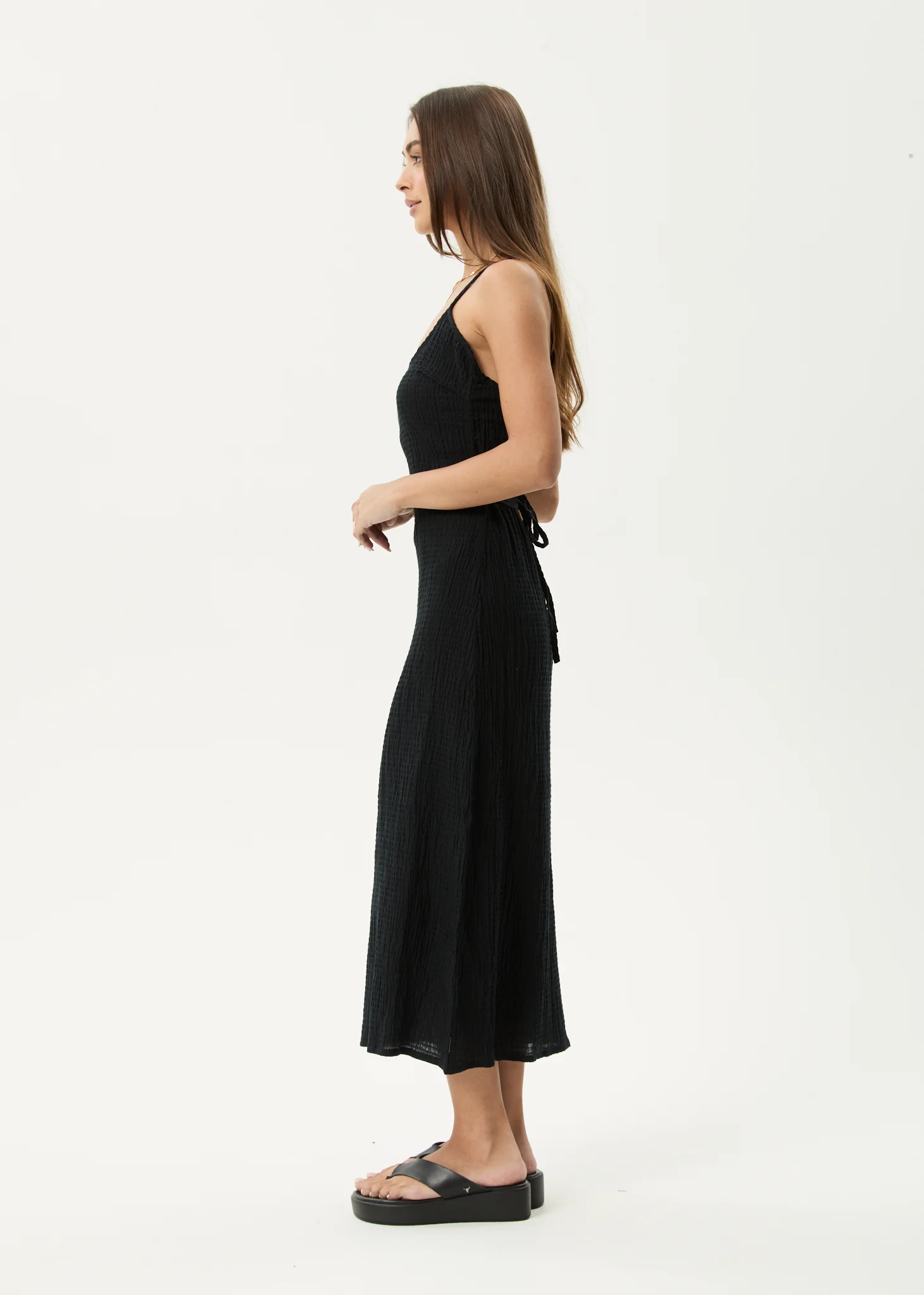 AFENDS Womens Focus Rumi - Seersucker Midi Dress - Black - Image 5