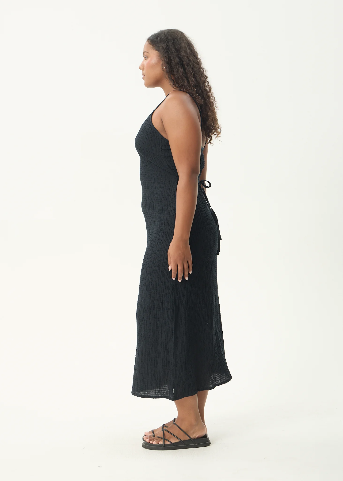 AFENDS Womens Focus Rumi - Seersucker Midi Dress - Black - Image 6