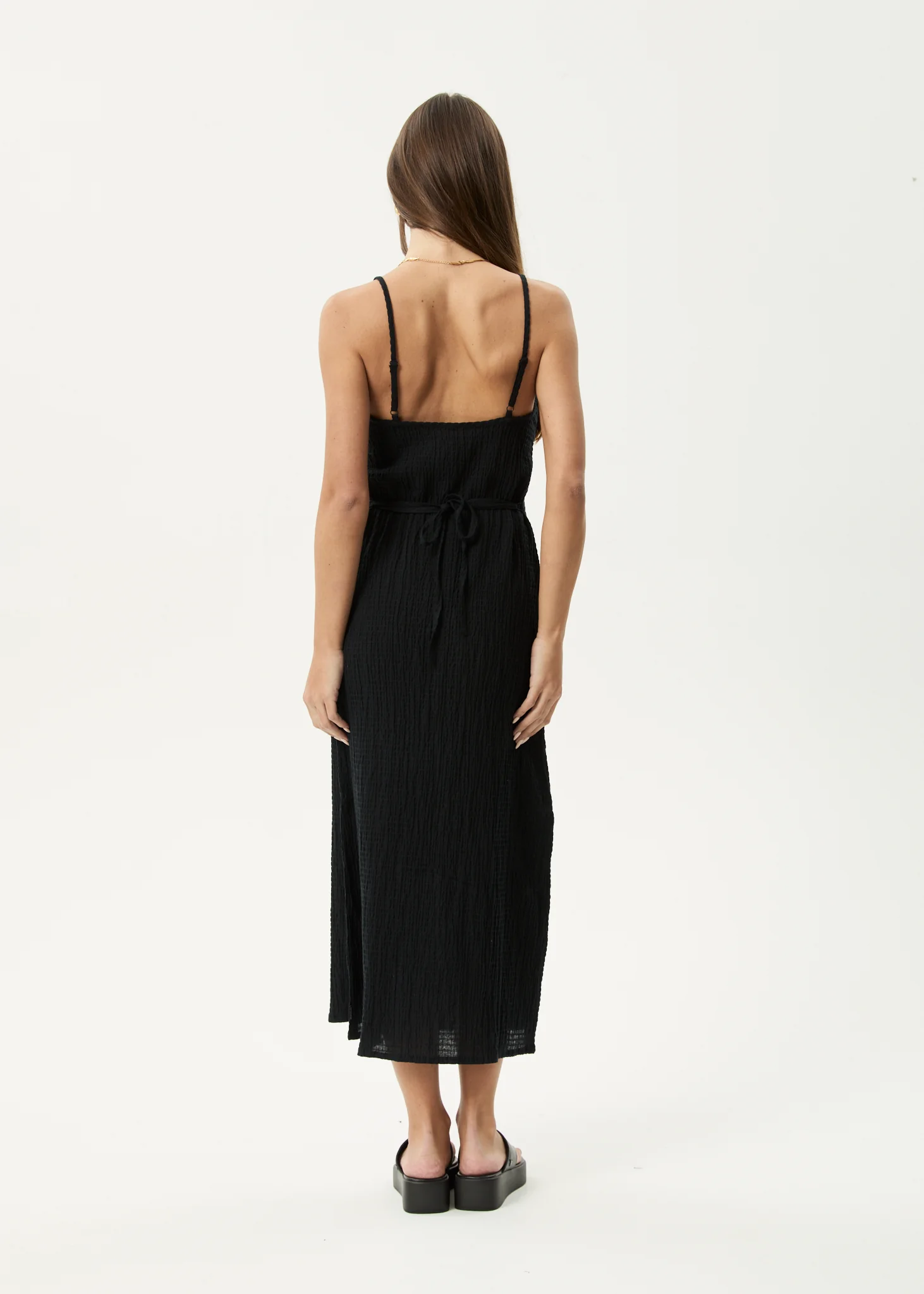 AFENDS Womens Focus Rumi - Seersucker Midi Dress - Black - Image 7