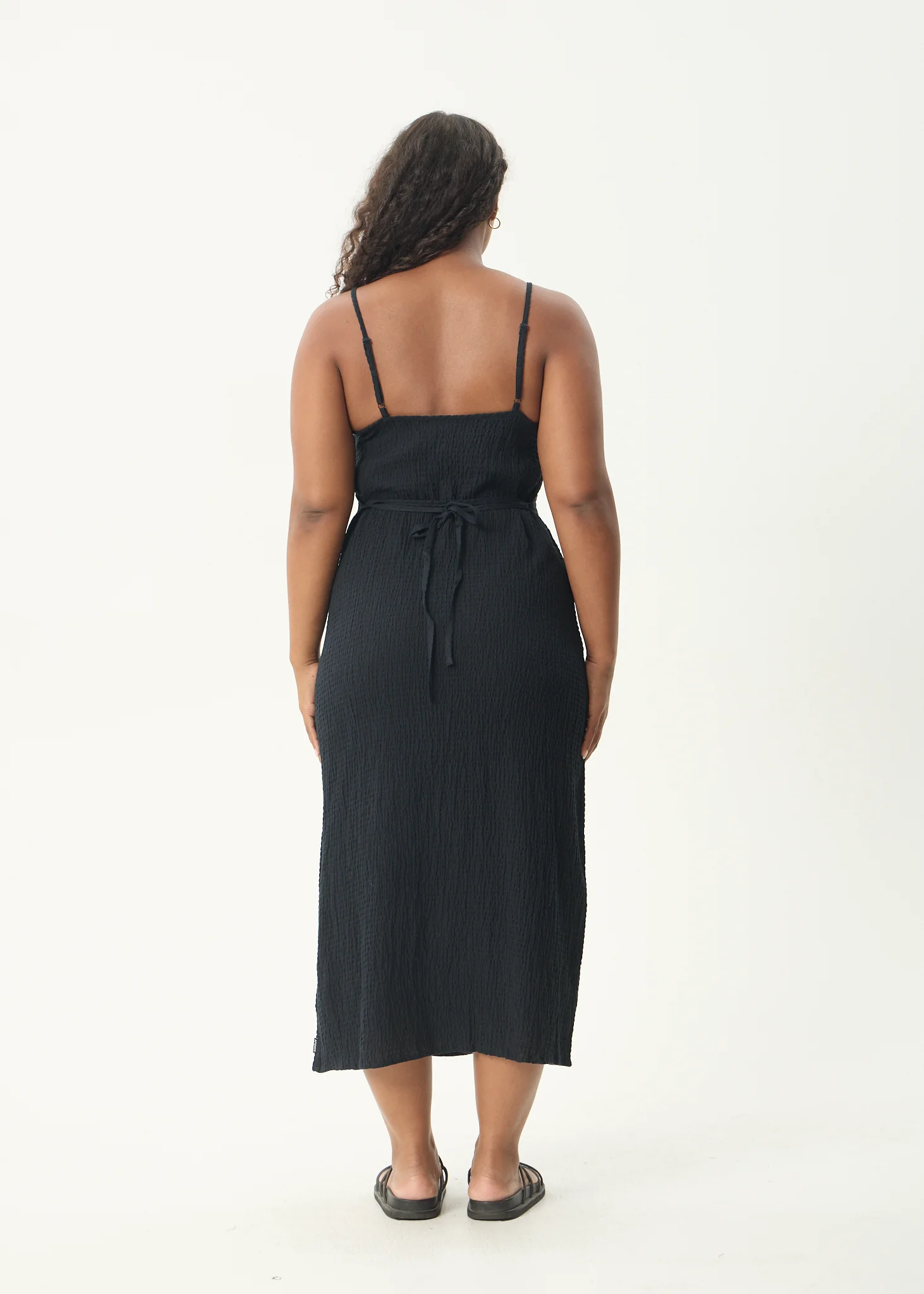 AFENDS Womens Focus Rumi - Seersucker Midi Dress - Black - Image 8