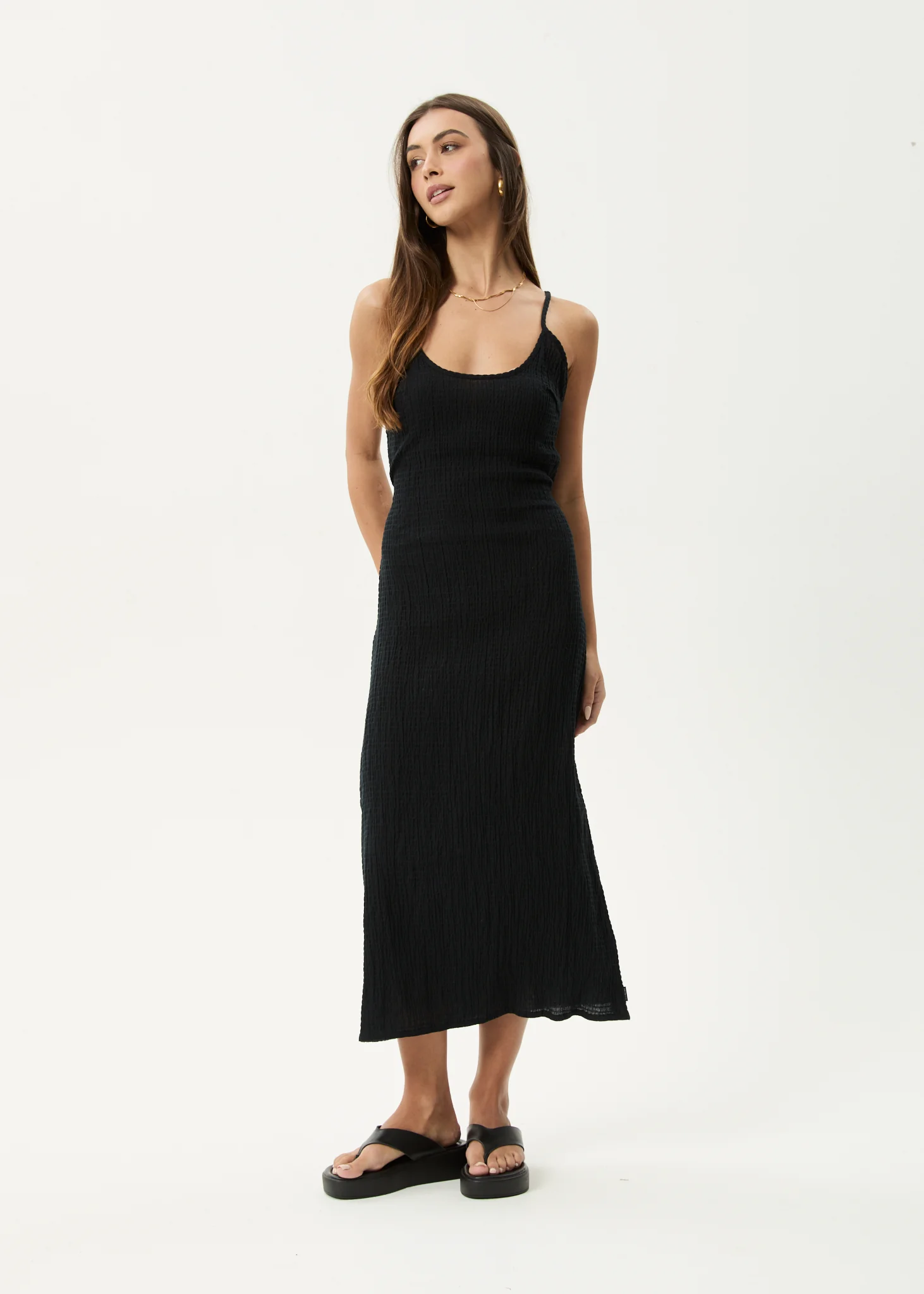 AFENDS Womens Focus Rumi - Seersucker Midi Dress - Black - Image 9