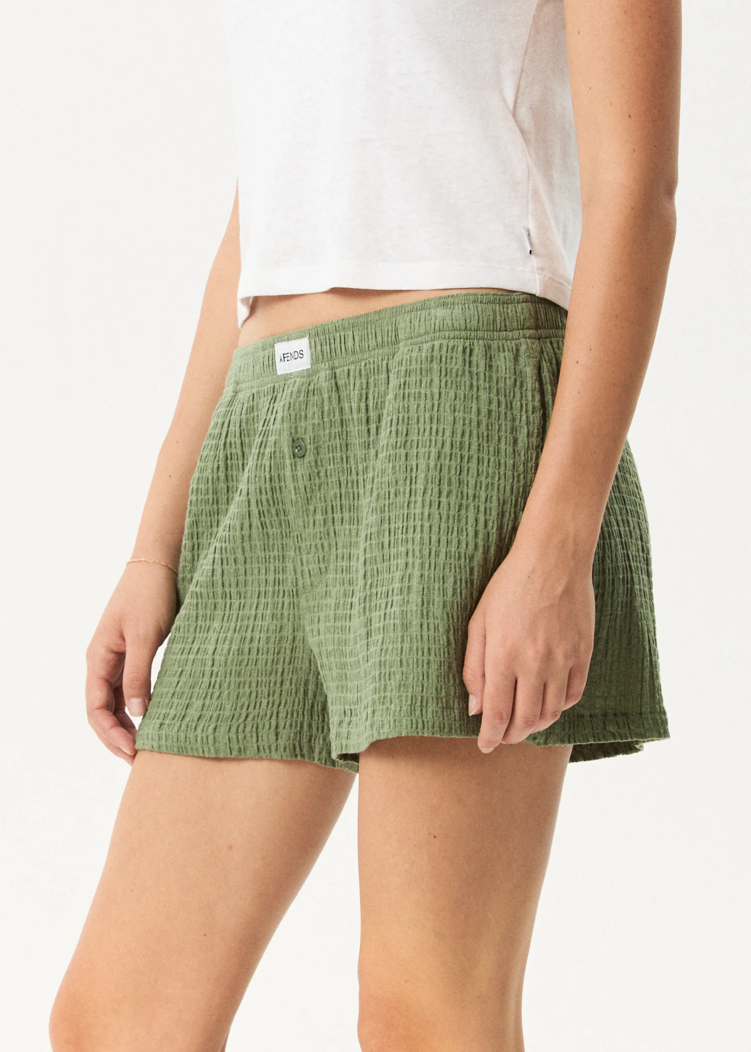AFENDS Womens Focus - Seersucker Boxer Short - Oil Green - Image 4