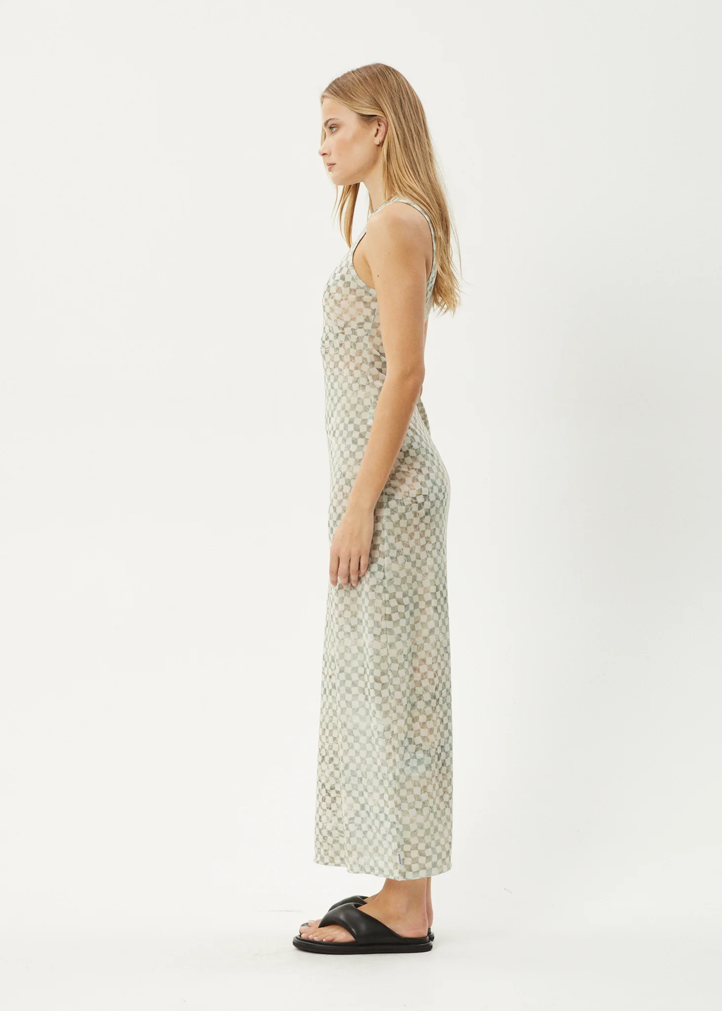 AFENDS Womens Glasshouse - Sheer Maxi Dress - Sand Checker - Image 4