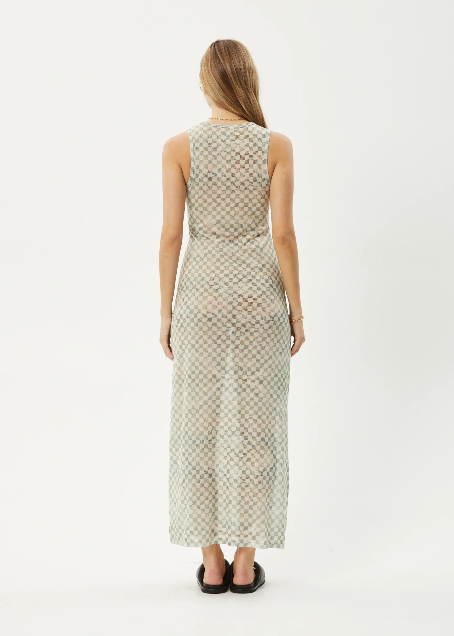 AFENDS Womens Glasshouse - Sheer Maxi Dress - Sand Checker - Image 5