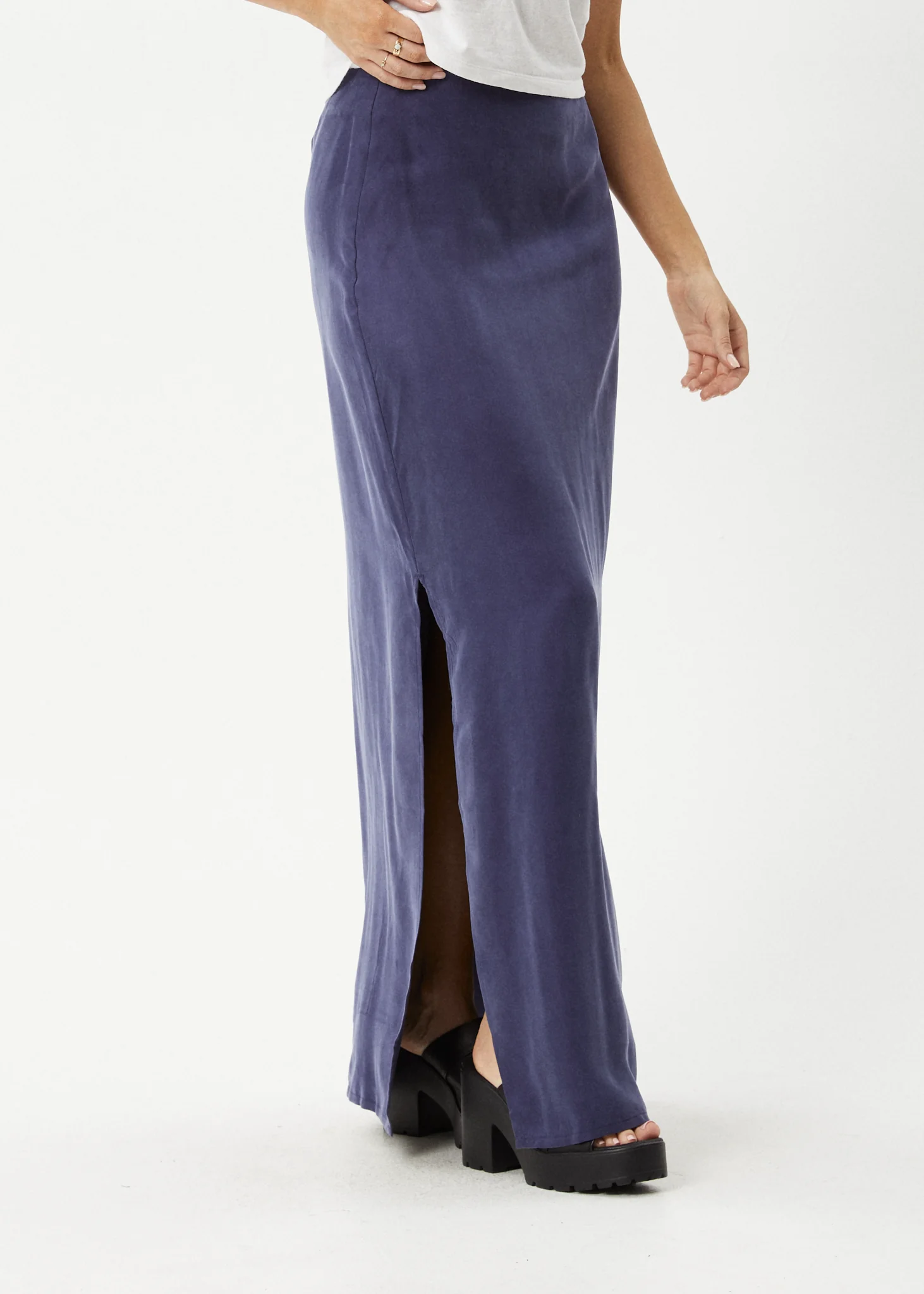 AFENDS Womens Grace - Cupro Maxi Skirt - Navy - Image 3