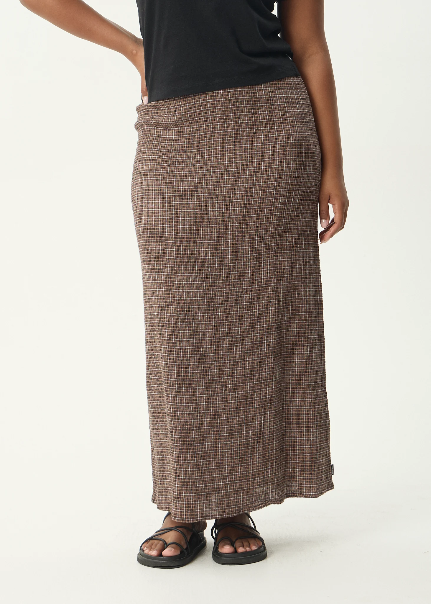 AFENDS Womens Hometown - Seersucker Maxi Skirt - Coffee - Image 5