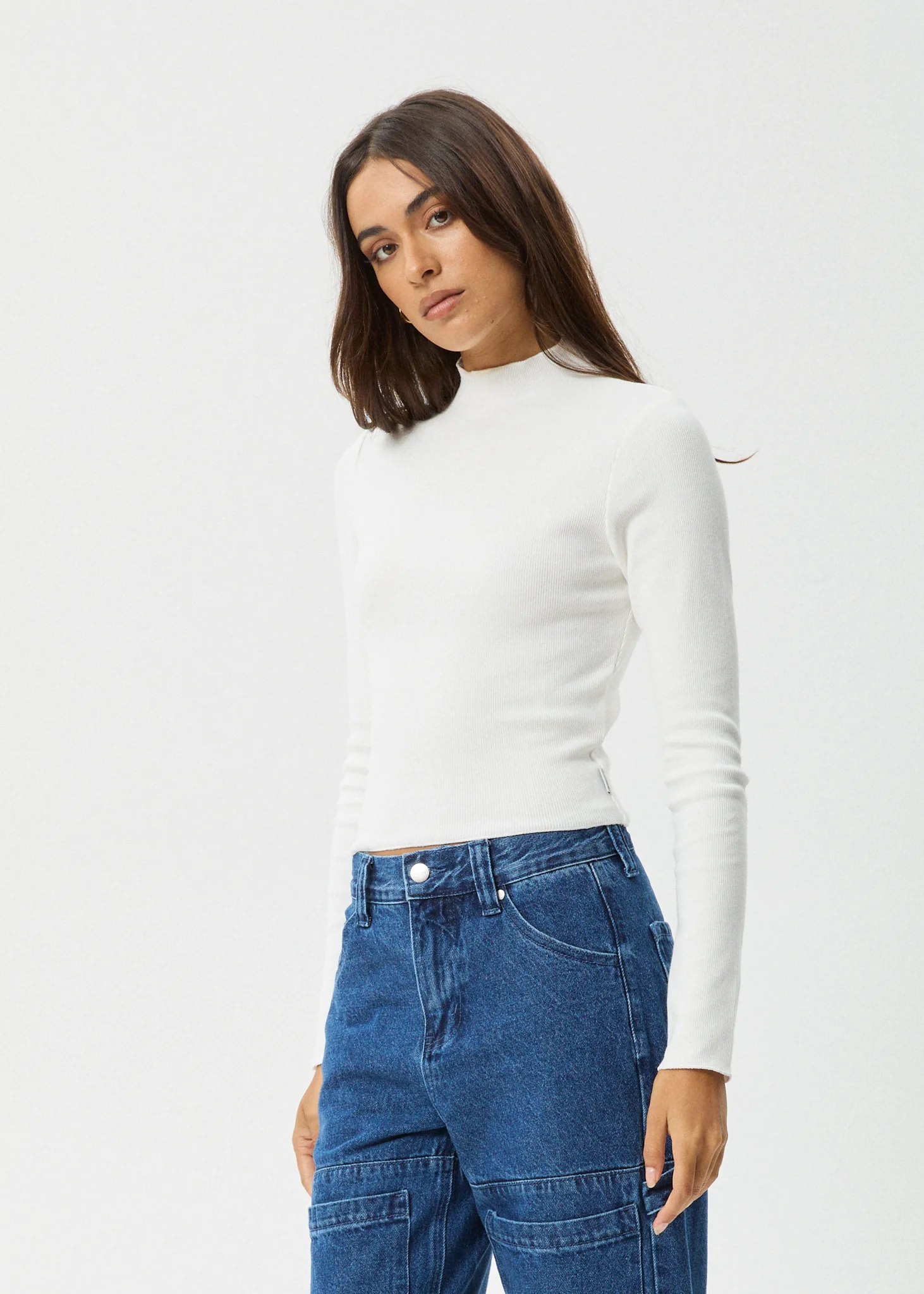 AFENDS Womens Iconic - Long Sleeve Rib Top - White - Image 3