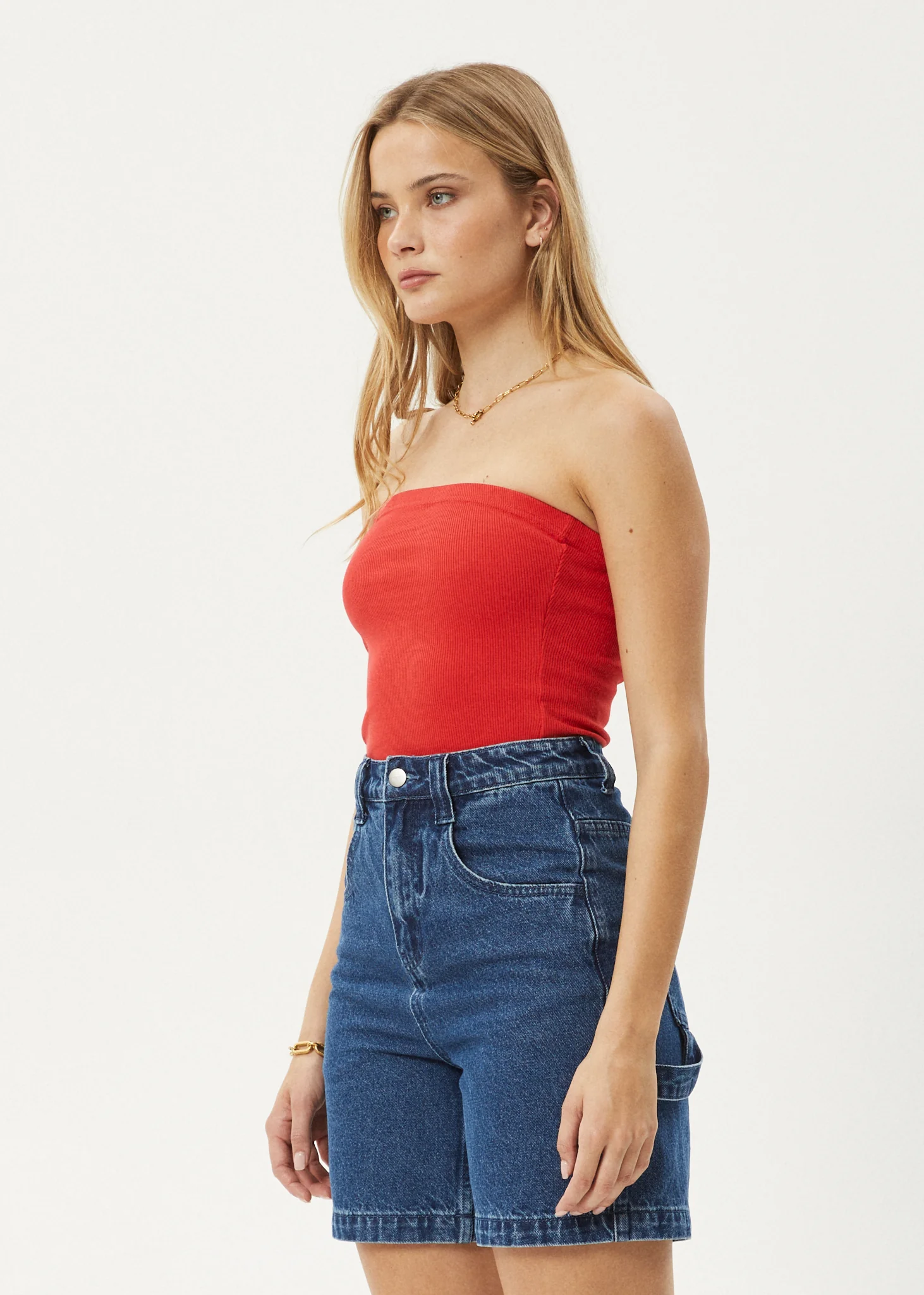 AFENDS Womens Jamie - Rib Tube Top - Tomato - Image 3