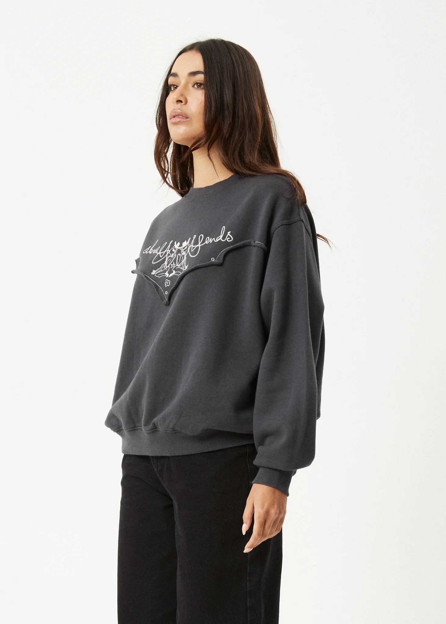 AFENDS Womens Karlee -  Crew Neck Jumper - Charcoal - Image 3