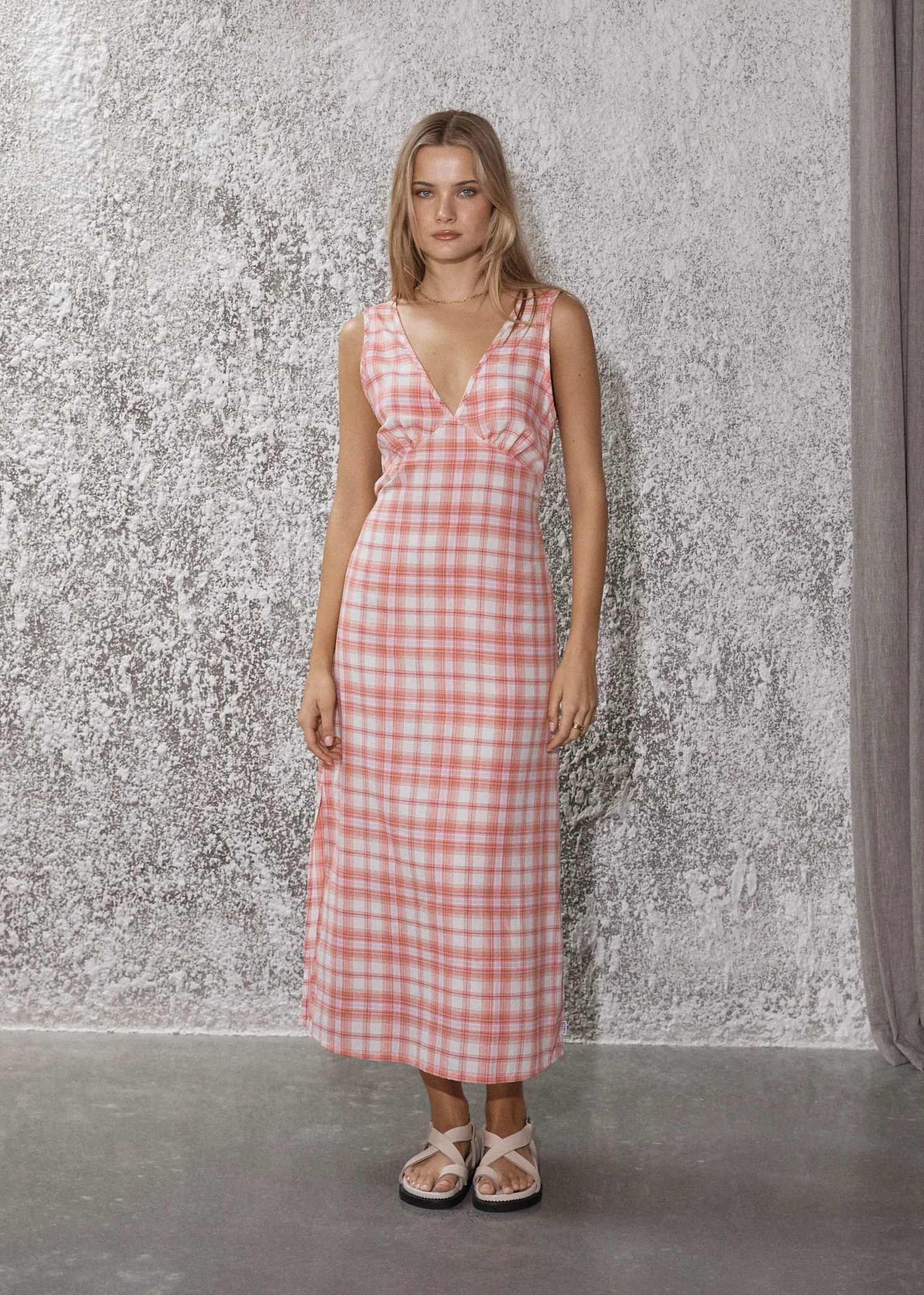 AFENDS Womens Kayla - Check Maxi Dress - Pink Check - Image 2