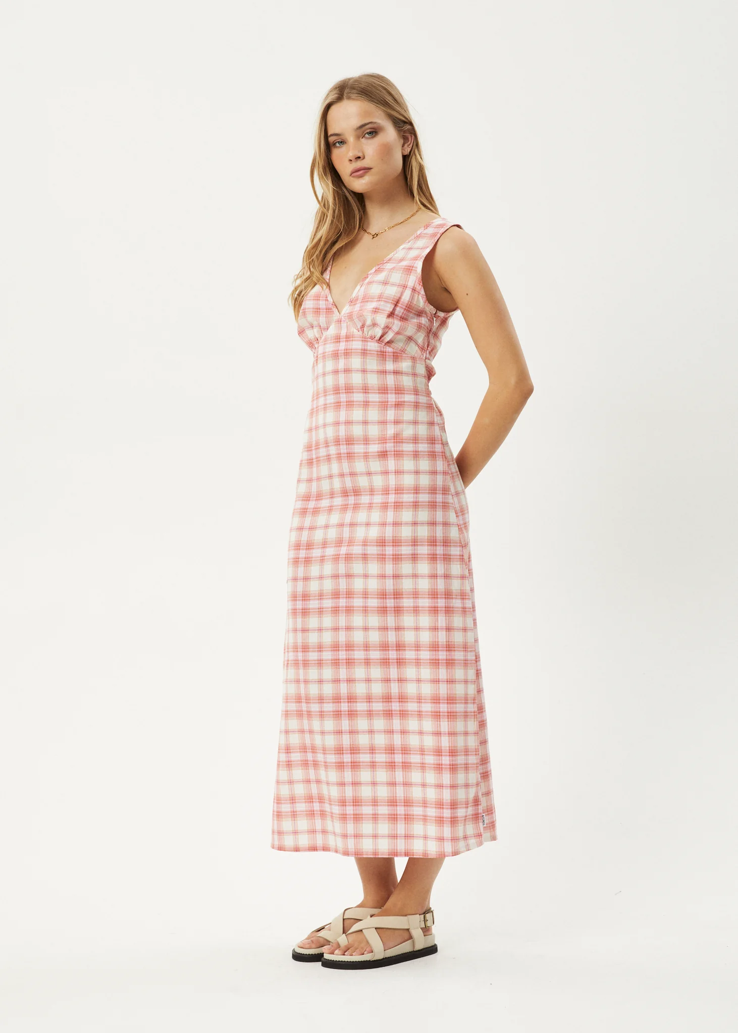 AFENDS Womens Kayla - Check Maxi Dress - Pink Check - Image 3
