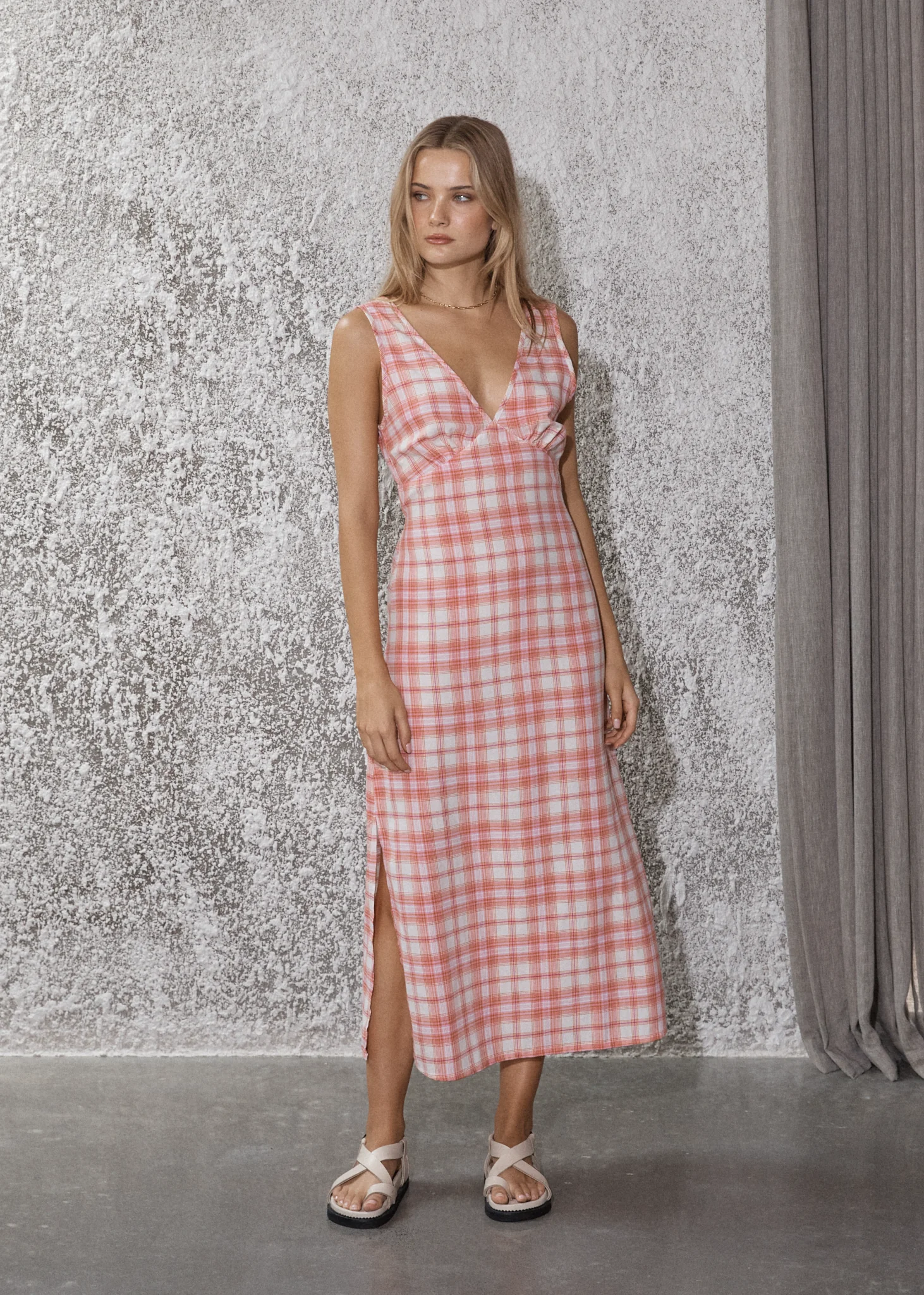 AFENDS Womens Kayla - Check Maxi Dress - Pink Check - Image 6