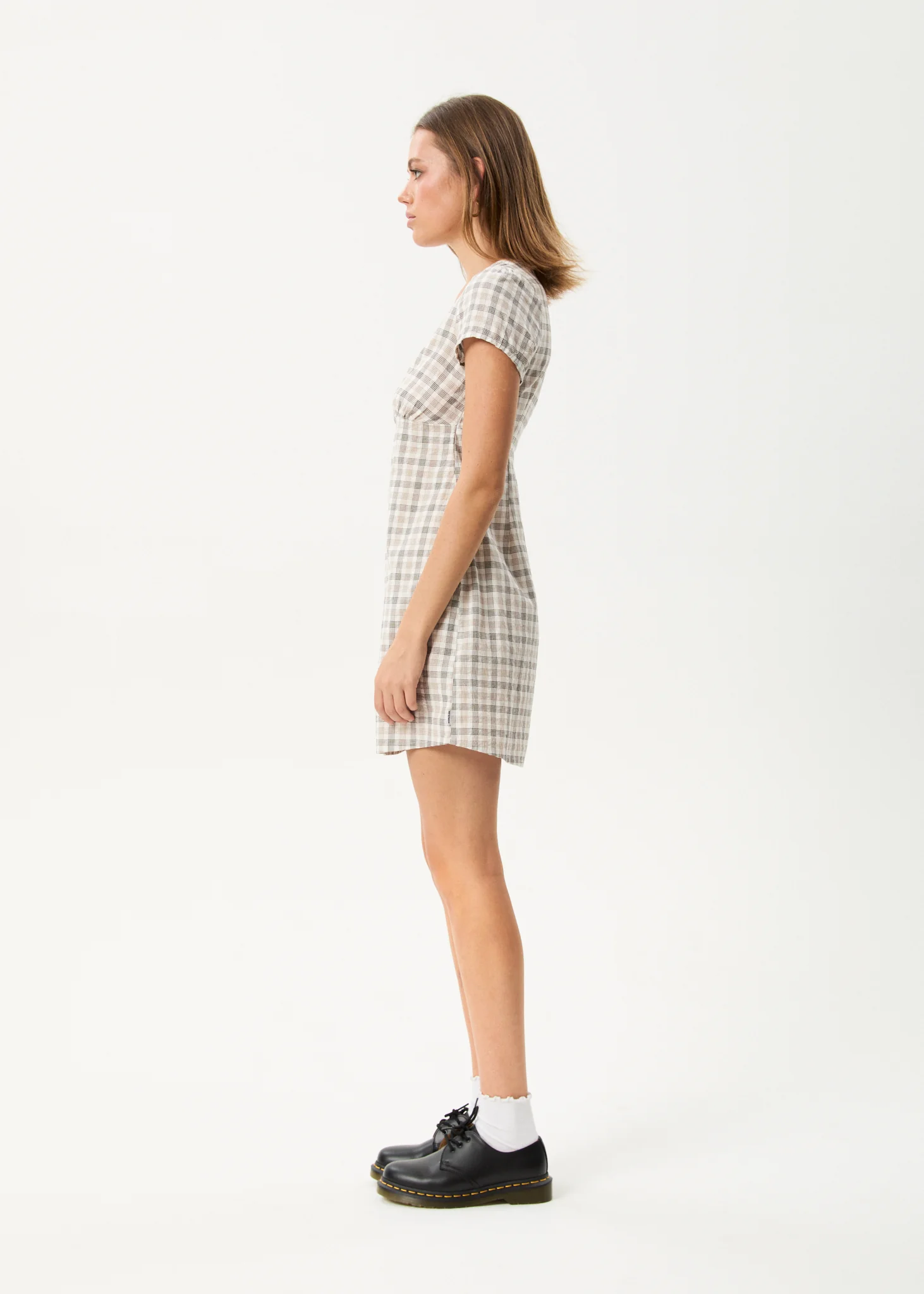 AFENDS Womens Leo - Seersucker Mini Dress - Coffee / White - Image 4