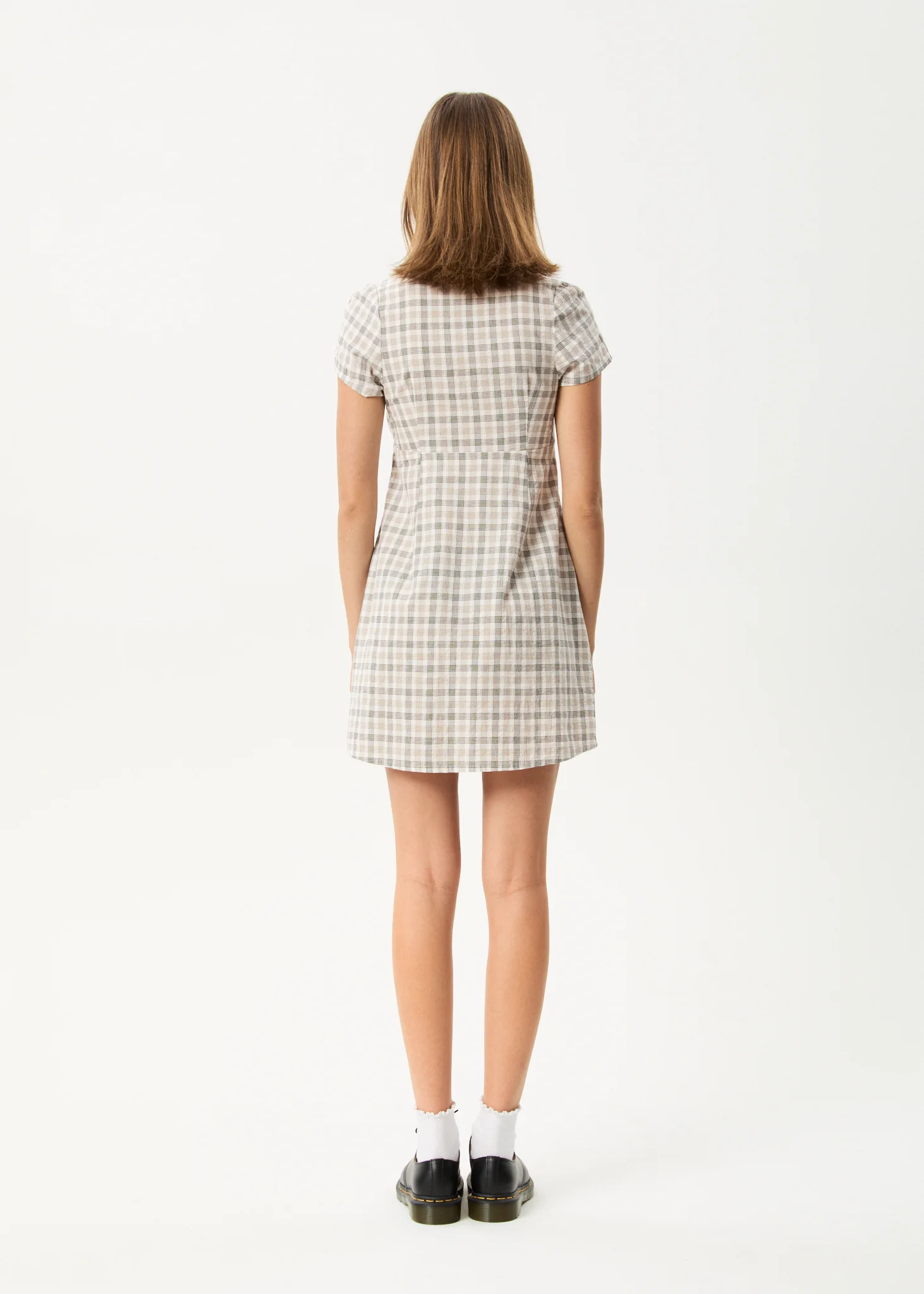 AFENDS Womens Leo - Seersucker Mini Dress - Coffee / White - Image 5
