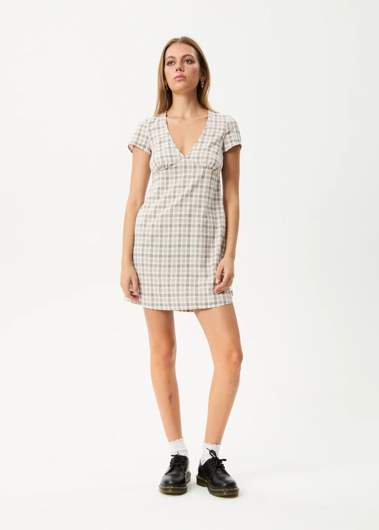 AFENDS Womens Leo - Seersucker Mini Dress - Coffee / White - Image 8