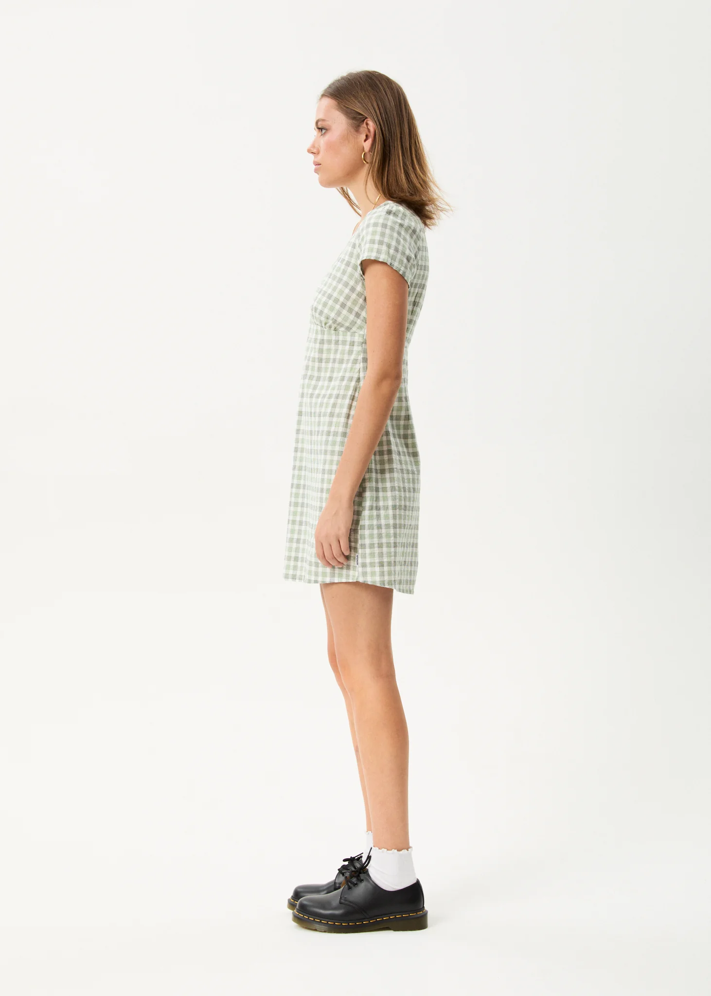 AFENDS Womens Leo - Seersucker Mini Dress - Green / White - Image 4