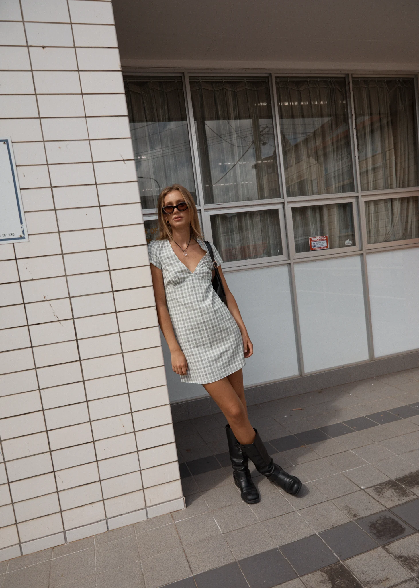 AFENDS Womens Leo - Seersucker Mini Dress - Green / White - Image 6