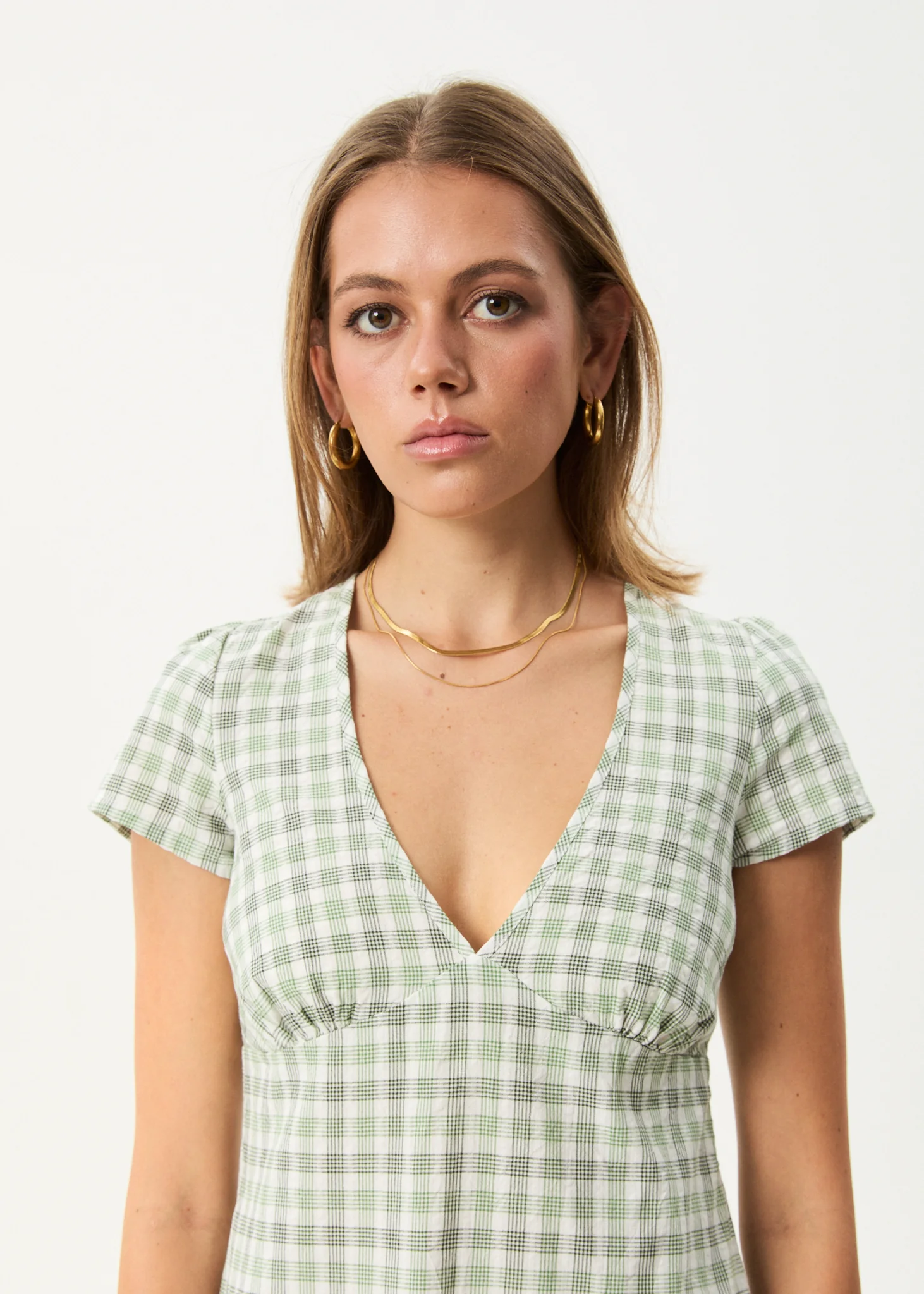 AFENDS Womens Leo - Seersucker Mini Dress - Green / White - Image 7
