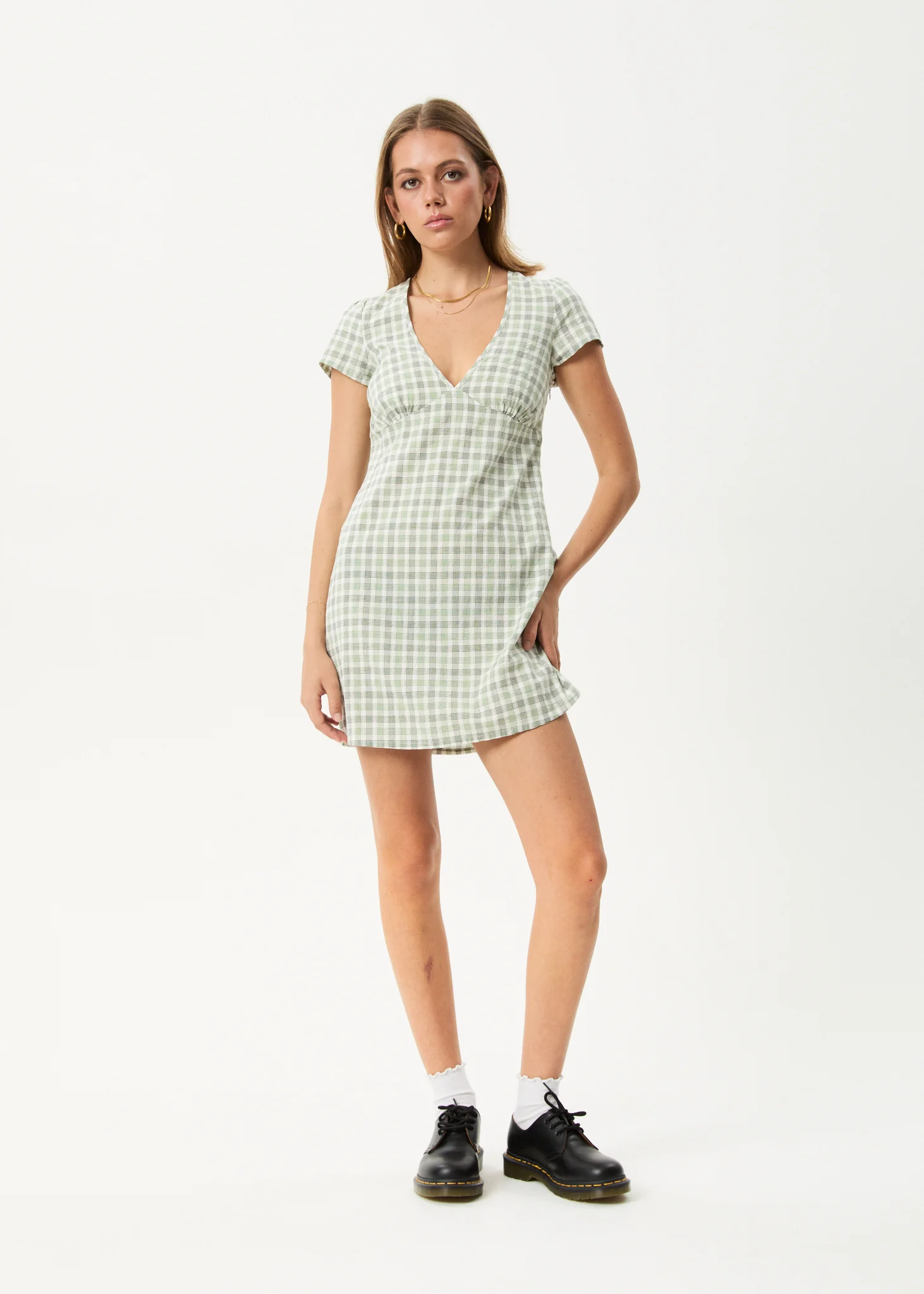 AFENDS Womens Leo - Seersucker Mini Dress - Green / White - Image 8