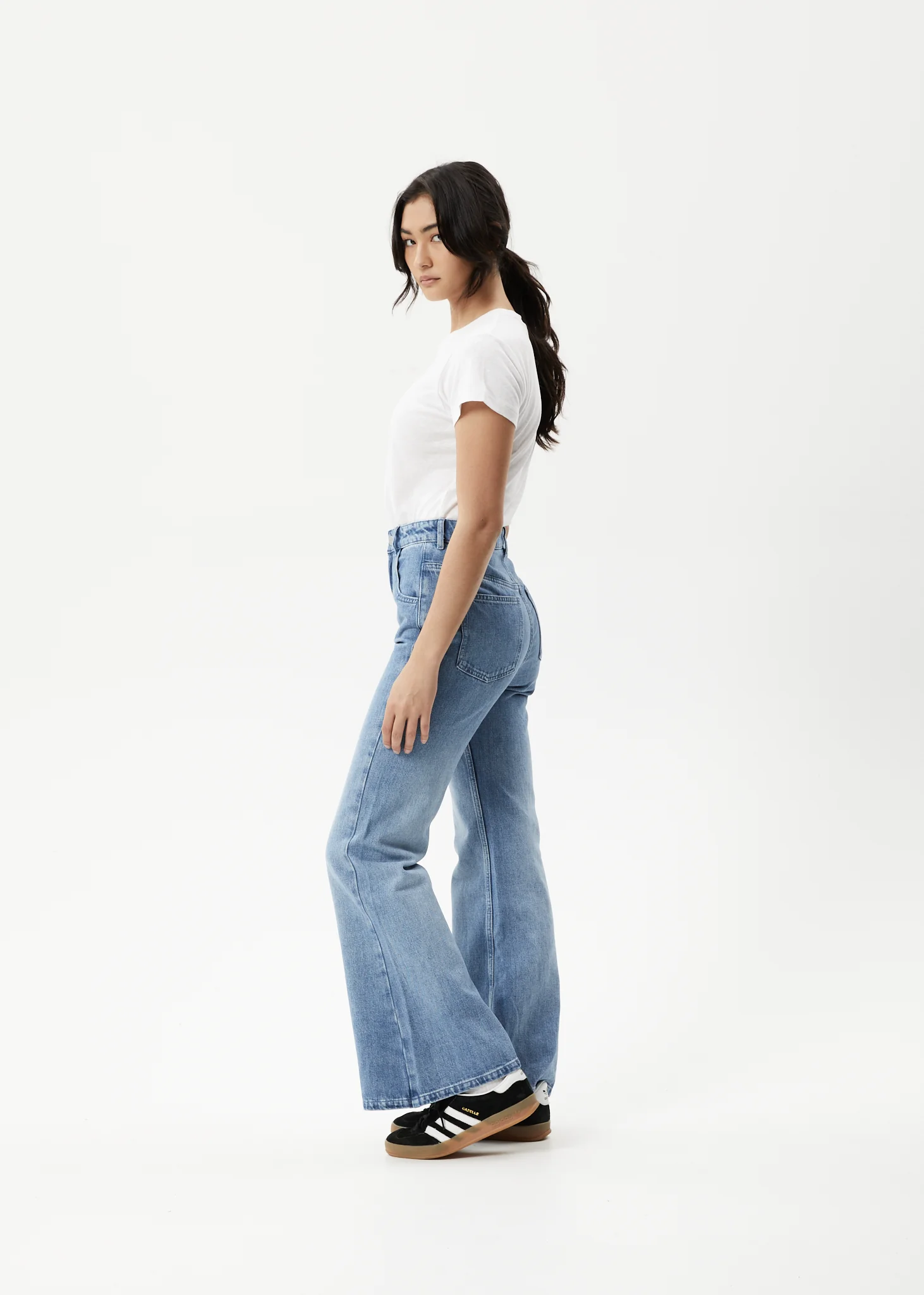 AFENDS Womens Marsha - Denim Slim Flared Jean - Worn Blue - Image 4