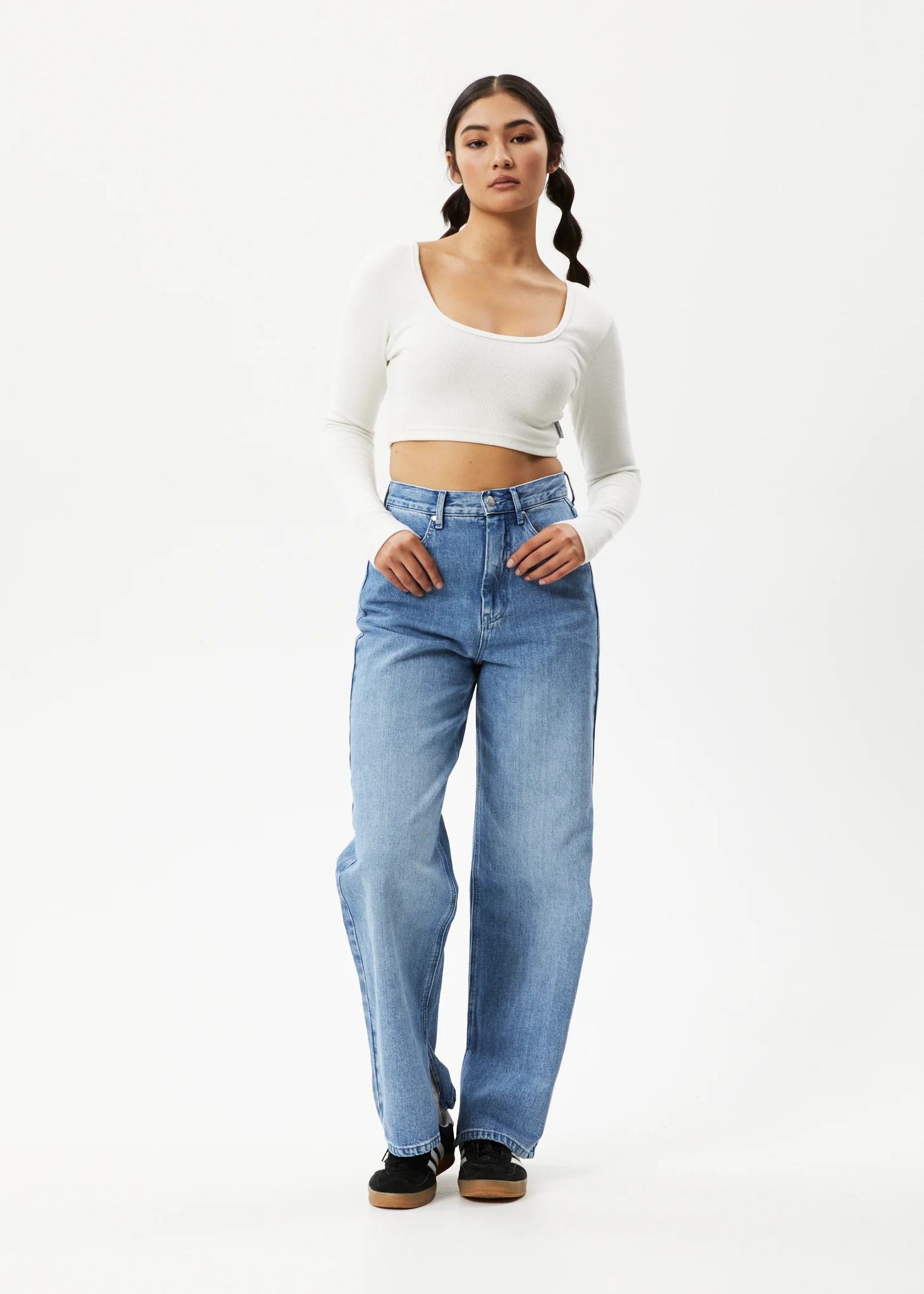 AFENDS Womens Milla - Rib Long Sleeve Cropped Top - Off White - Image 3