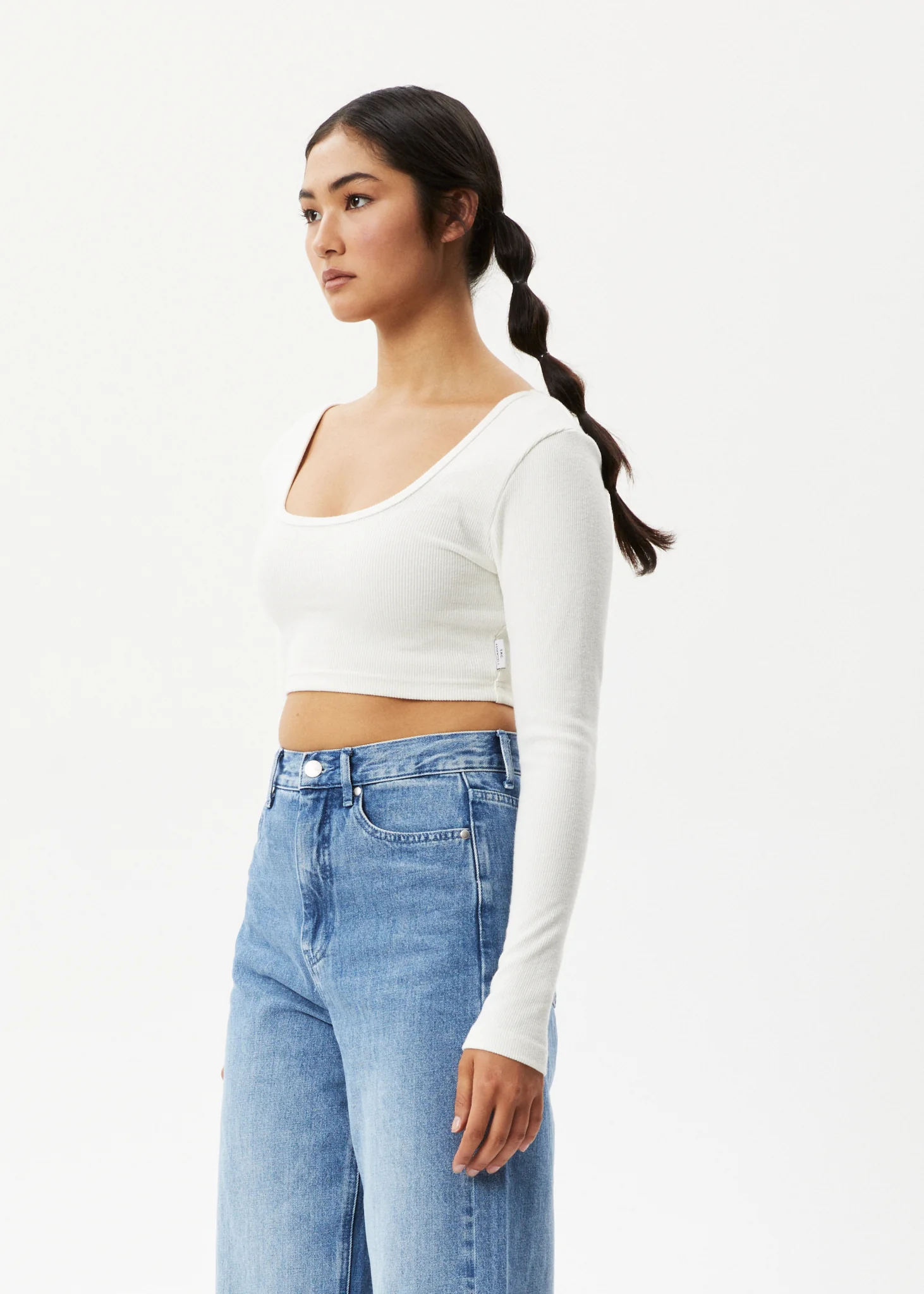 AFENDS Womens Milla - Rib Long Sleeve Cropped Top - Off White - Image 4