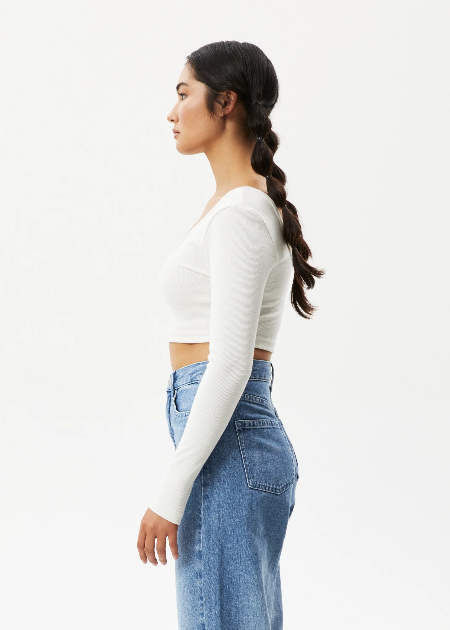 AFENDS Womens Milla - Rib Long Sleeve Cropped Top - Off White - Image 5