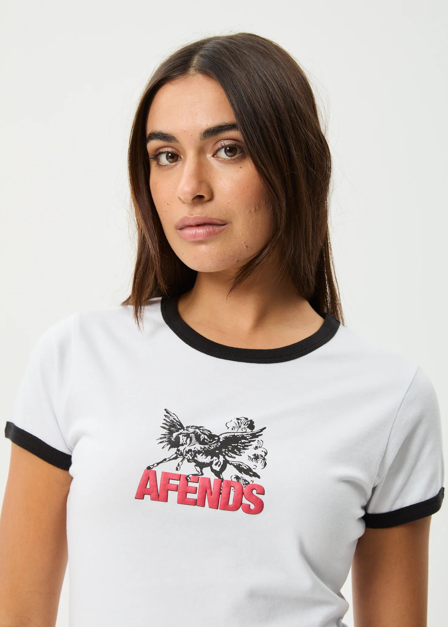 AFENDS Womens Pony Up - Ringer Tee - White - Image 2
