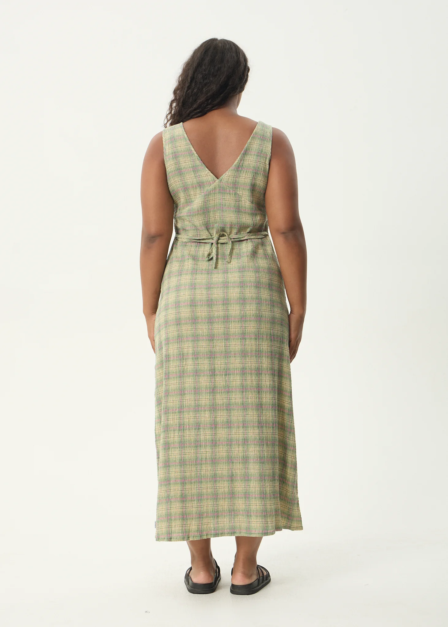 AFENDS Womens Position - Seersucker Maxi Dress - Green Check - Image 10