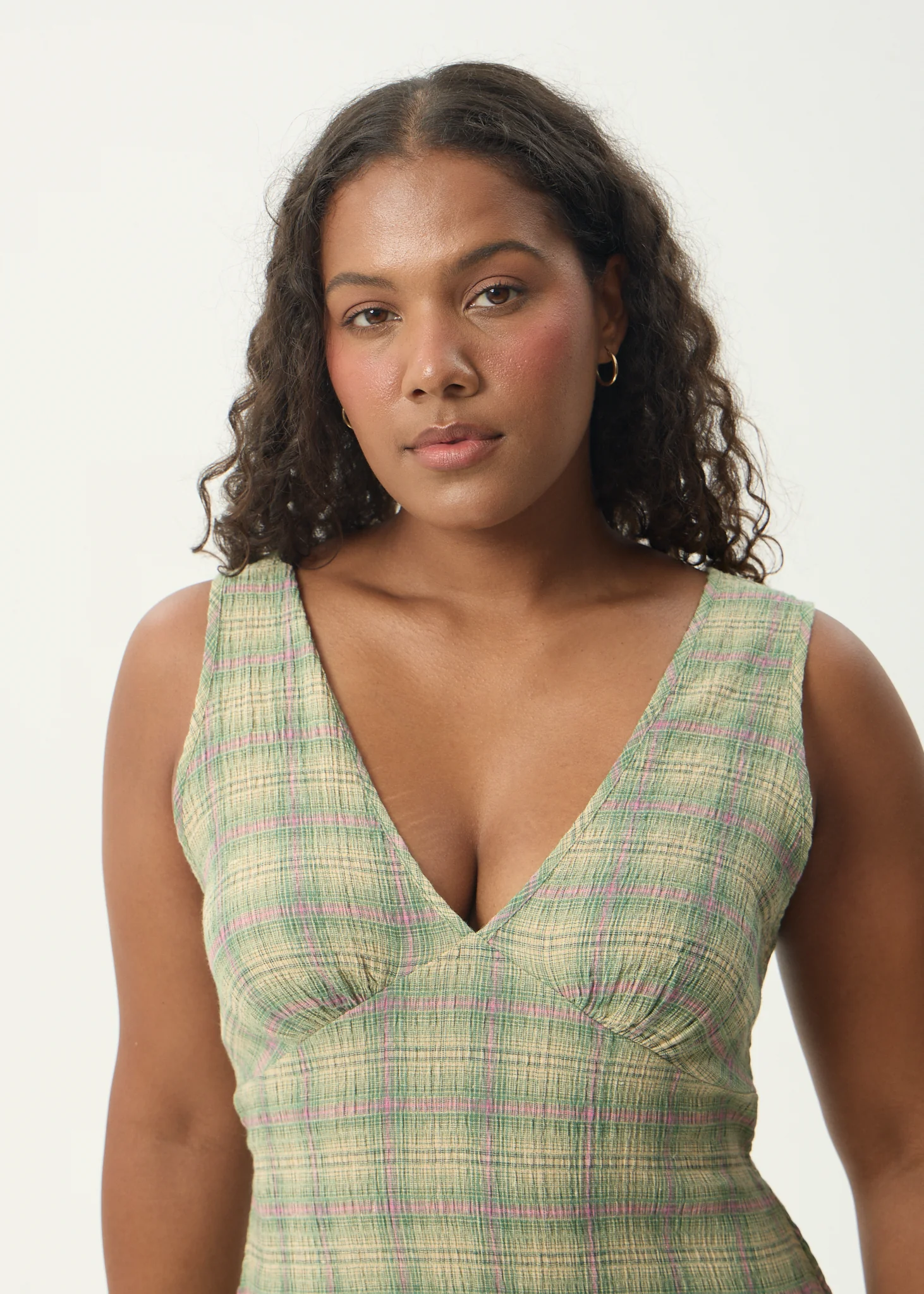 AFENDS Womens Position - Seersucker Maxi Dress - Green Check - Image 11