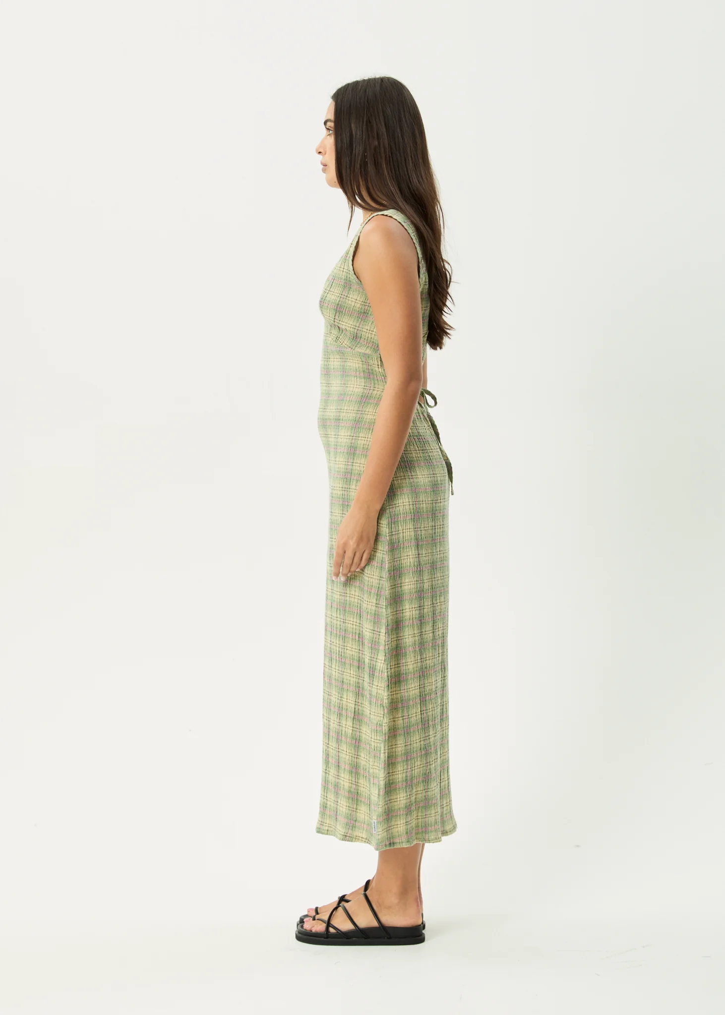 AFENDS Womens Position - Seersucker Maxi Dress - Green Check - Image 7