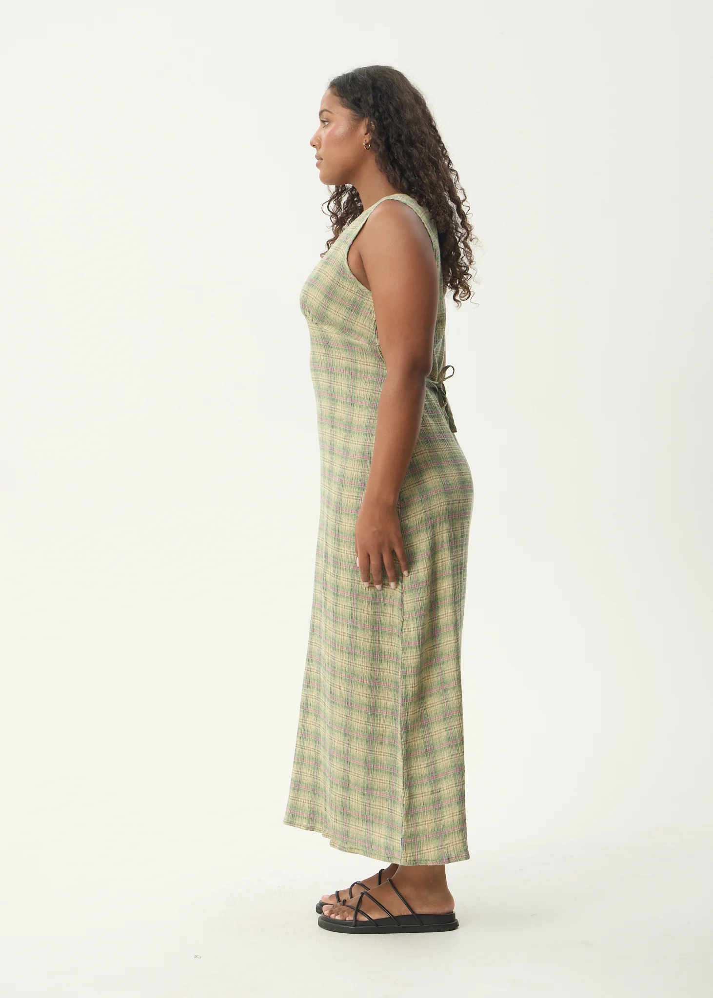 AFENDS Womens Position - Seersucker Maxi Dress - Green Check - Image 8