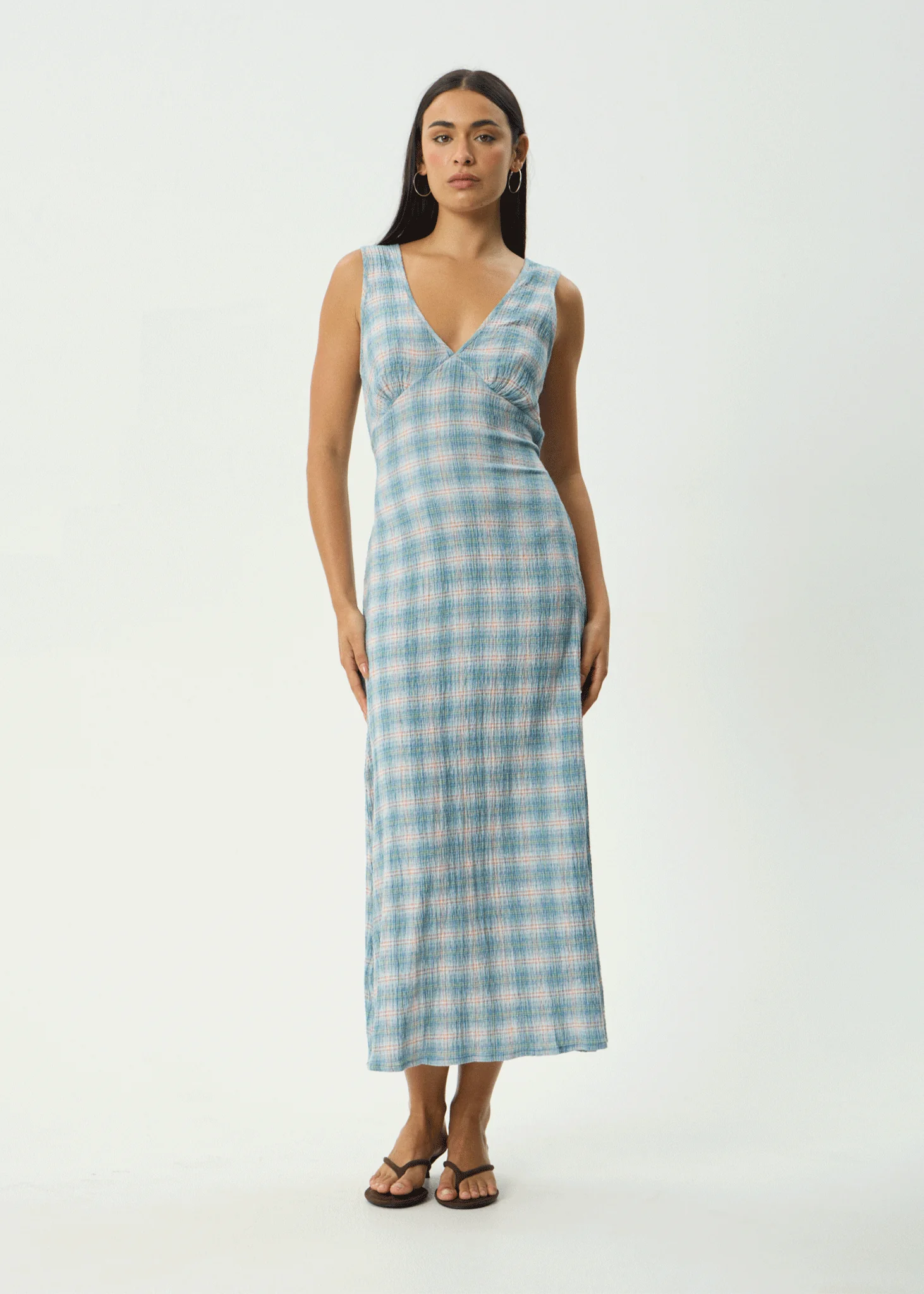 AFENDS Womens Position - Seersucker Maxi Dress - Lake Check