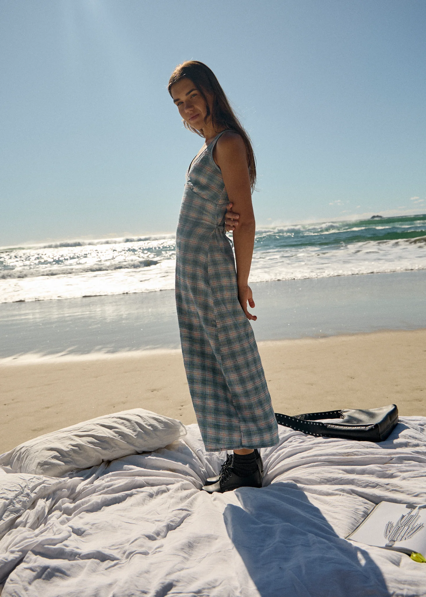 AFENDS Womens Position - Seersucker Maxi Dress - Lake Check - Image 10
