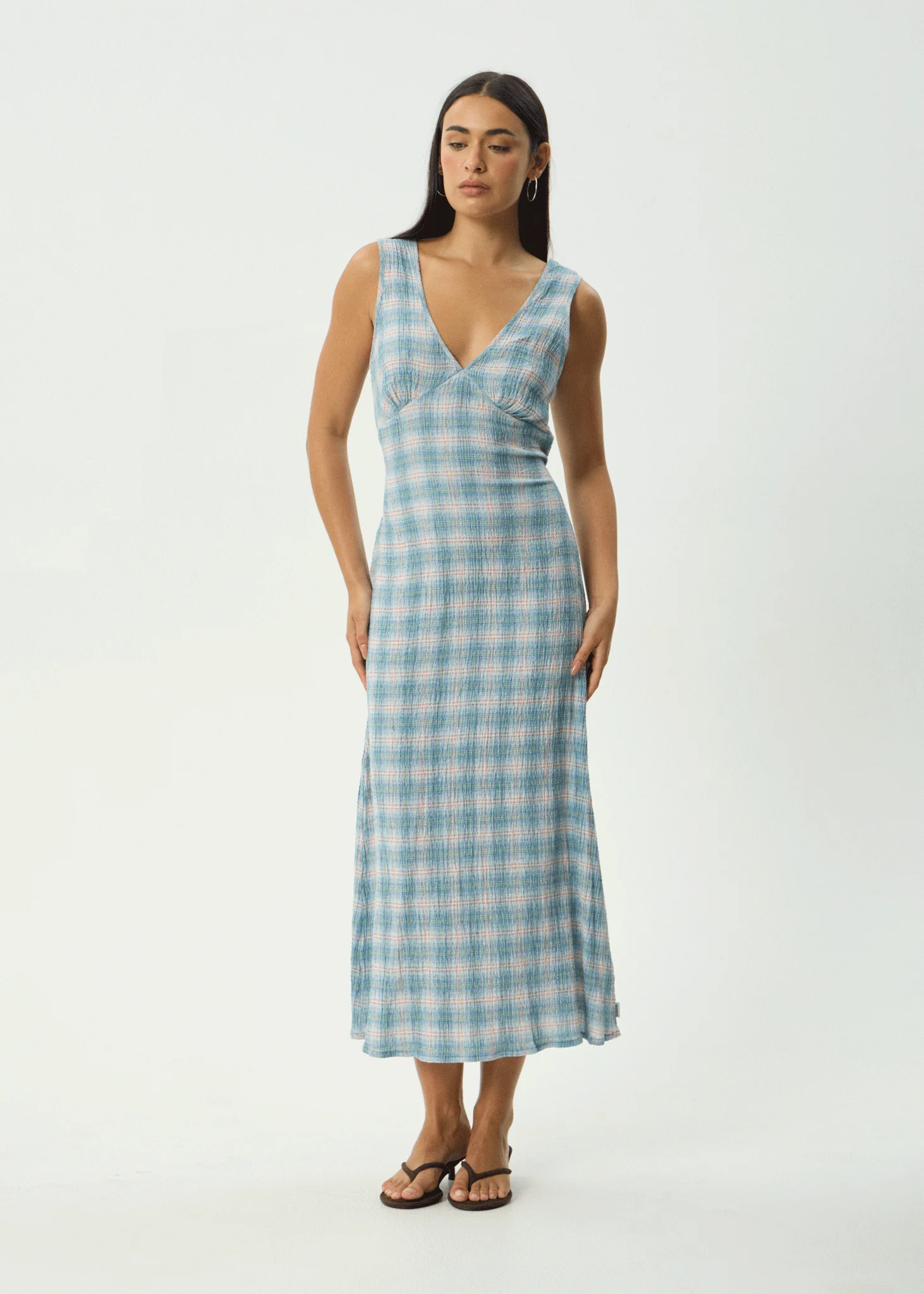 AFENDS Womens Position - Seersucker Maxi Dress - Lake Check - Image 12
